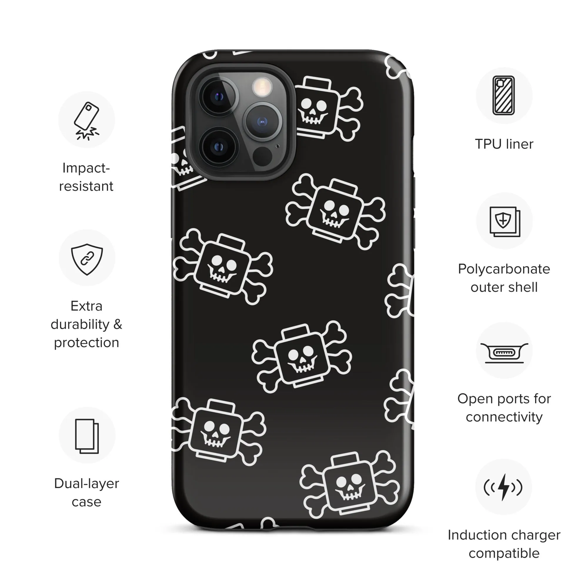 Skeleton Skull Crossbones Pirate Minifigure Brick Head Tough Case for iPhone®