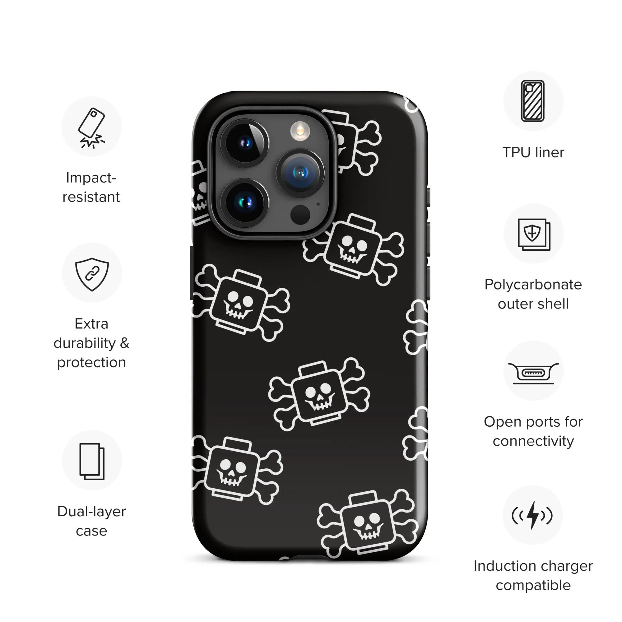 Skeleton Skull Crossbones Pirate Minifigure Brick Head Tough Case for iPhone®