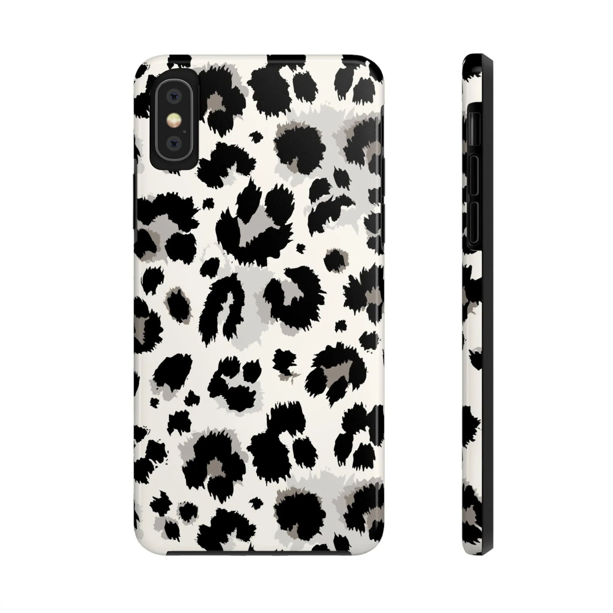 Snow leopard iPhone 14 13 12 11 Pro Max Case, White Black Tough Cell Phone Animal Print Cute Aesthetic XS Max XR X 7 Plus 8