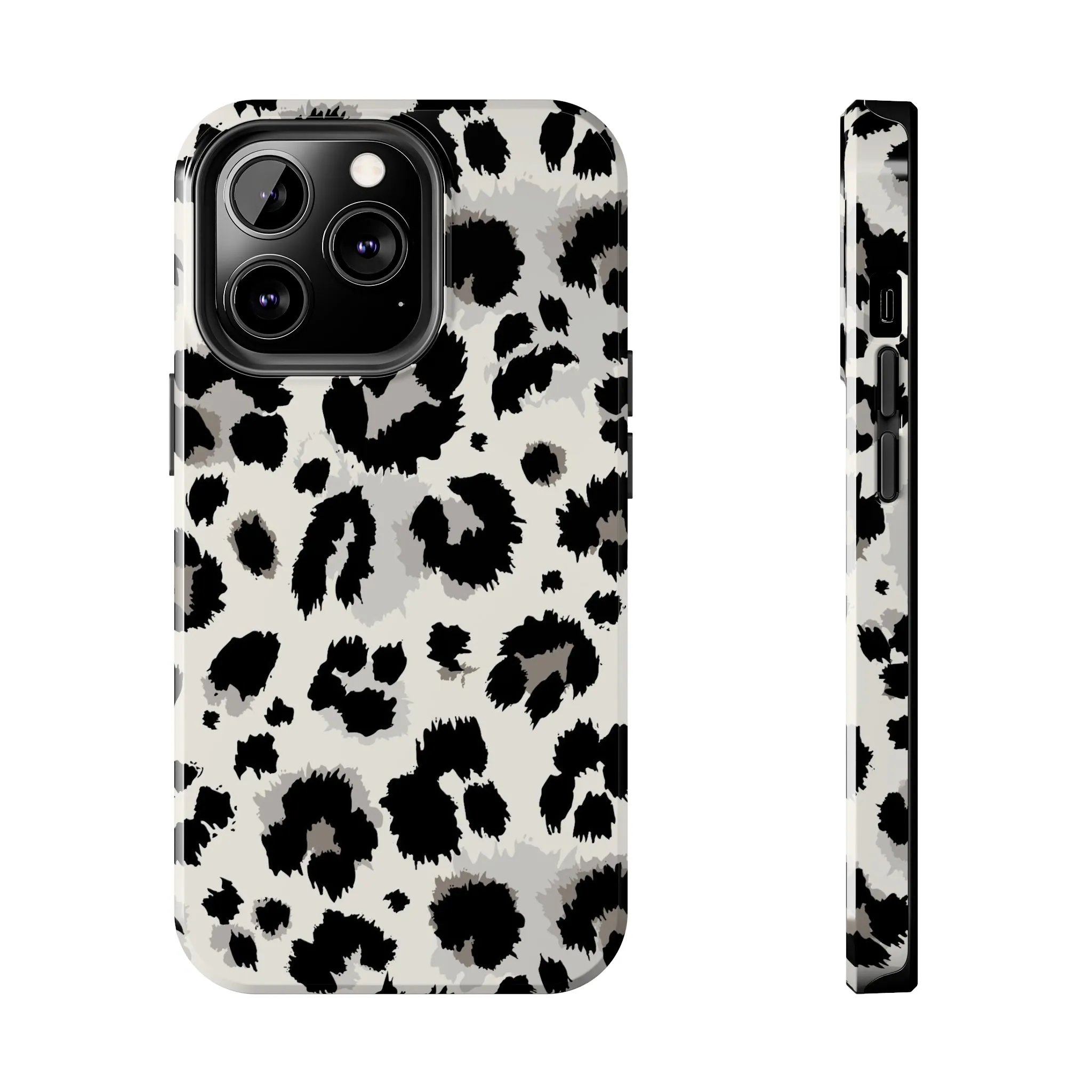 Snow leopard iPhone 14 13 12 11 Pro Max Case, White Black Tough Cell Phone Animal Print Cute Aesthetic XS Max XR X 7 Plus 8