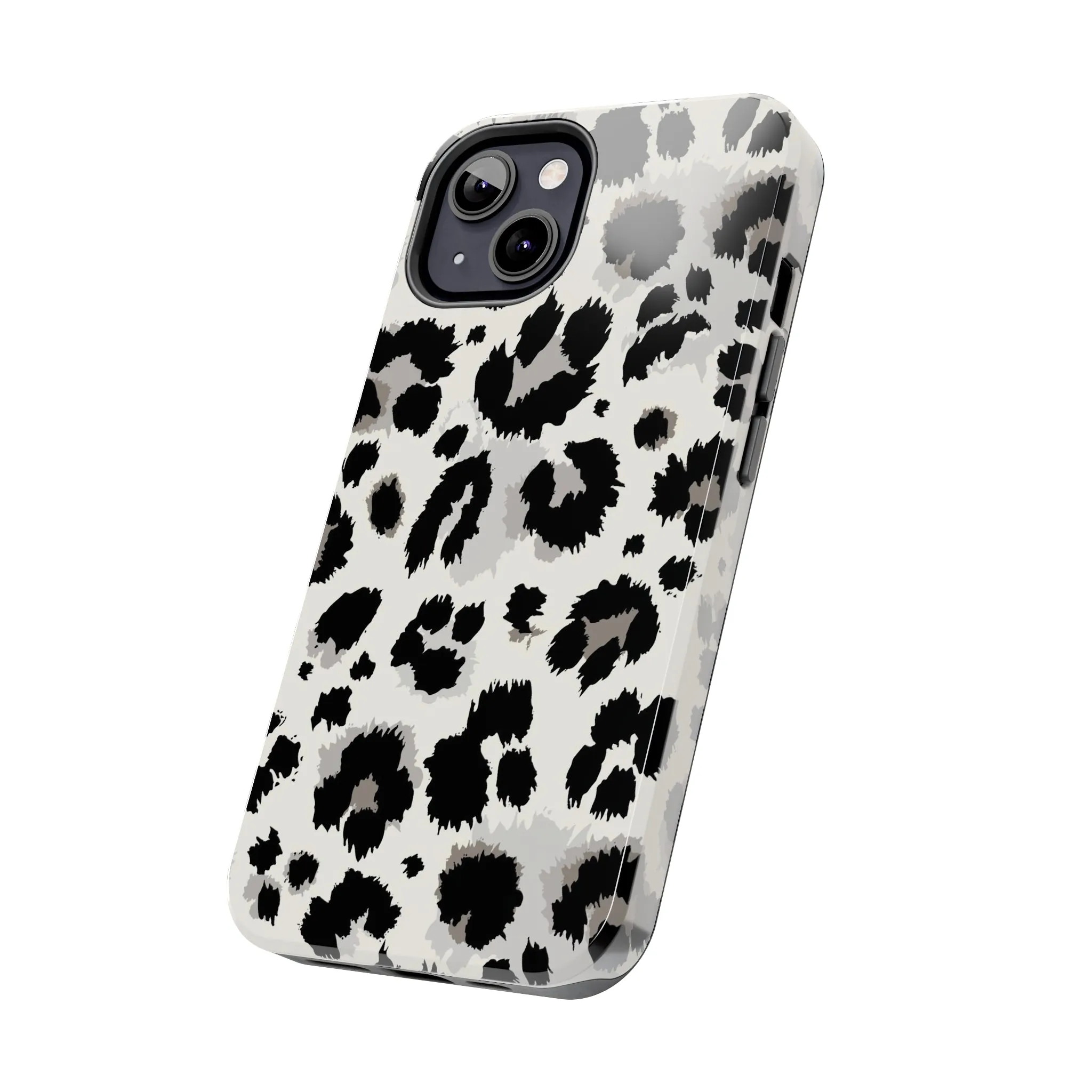 Snow leopard iPhone 14 13 12 11 Pro Max Case, White Black Tough Cell Phone Animal Print Cute Aesthetic XS Max XR X 7 Plus 8