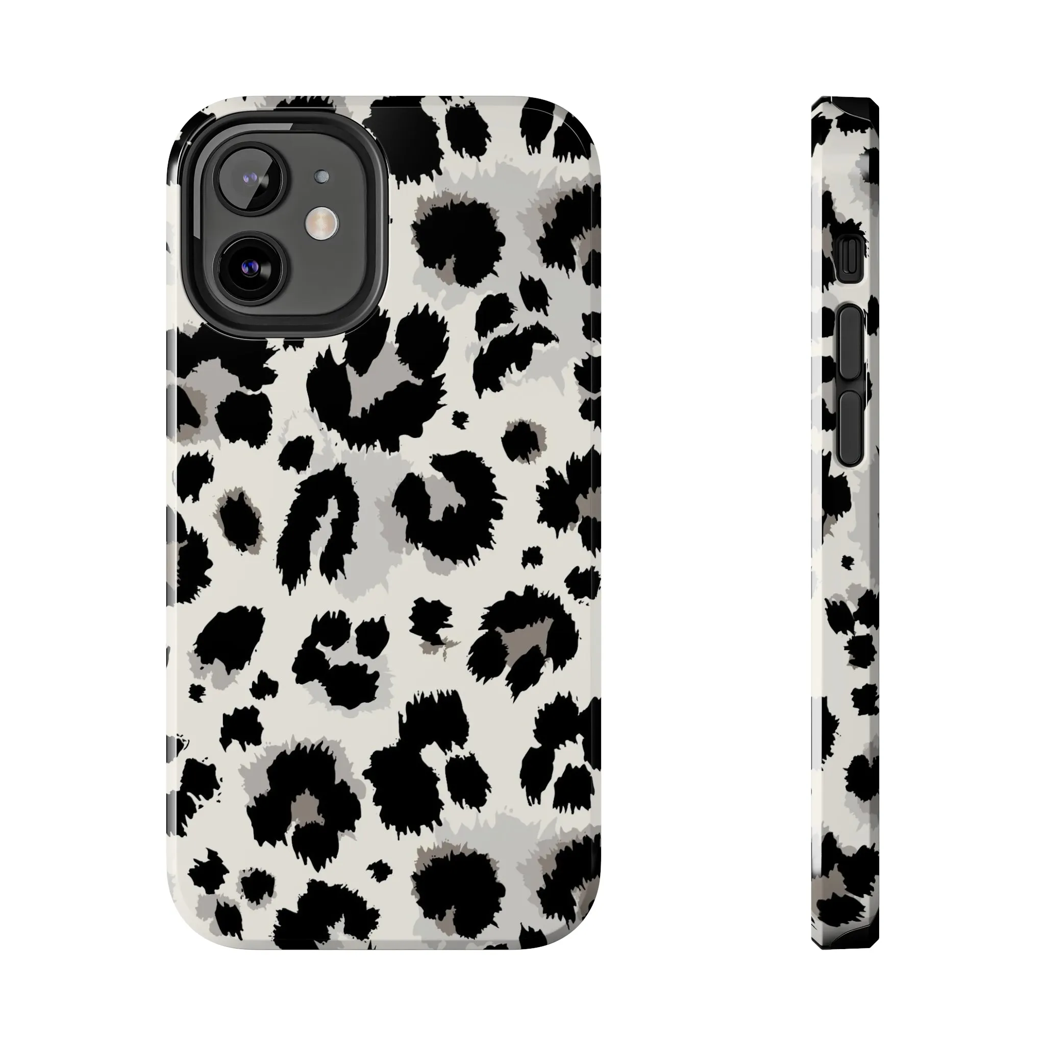 Snow leopard iPhone 14 13 12 11 Pro Max Case, White Black Tough Cell Phone Animal Print Cute Aesthetic XS Max XR X 7 Plus 8