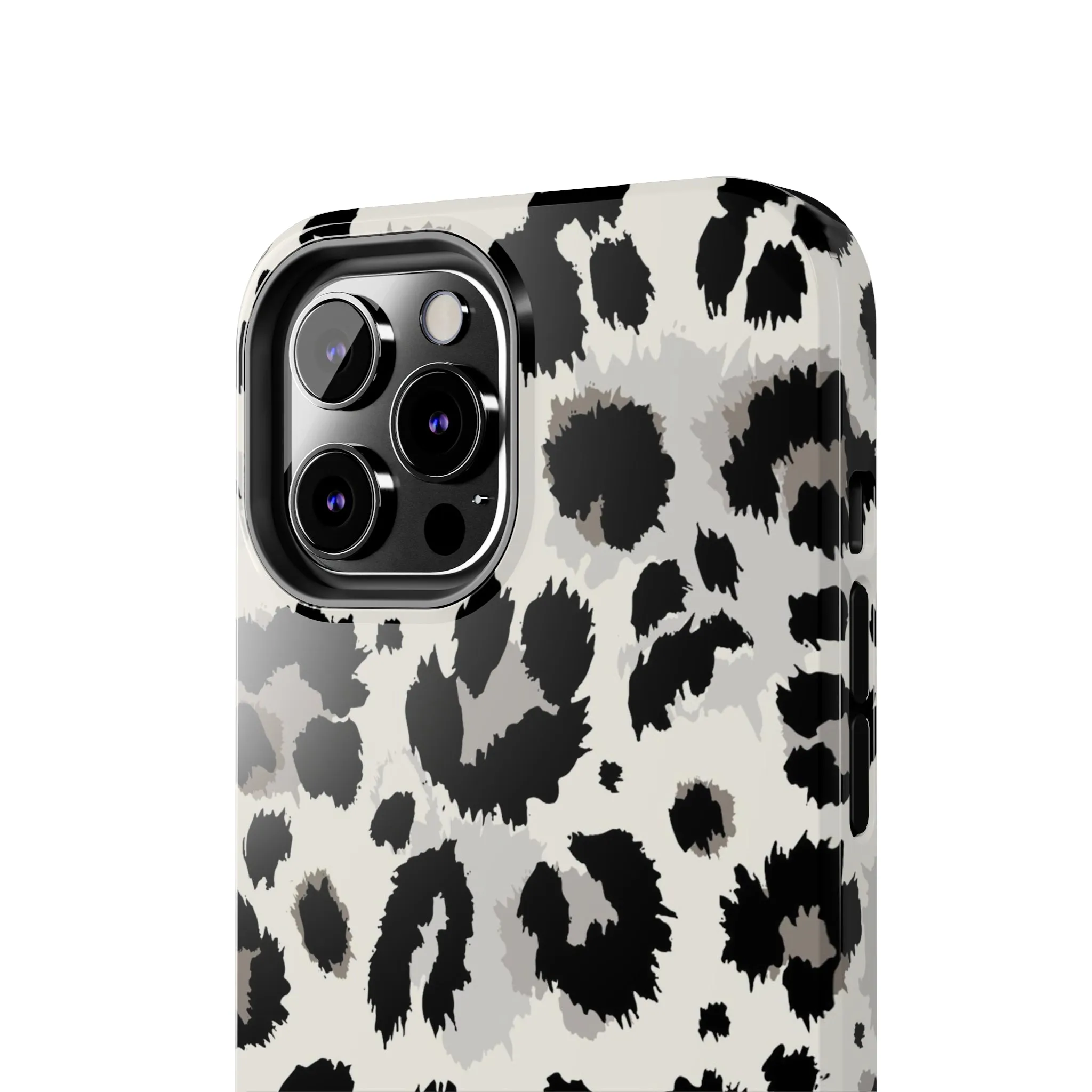 Snow leopard iPhone 14 13 12 11 Pro Max Case, White Black Tough Cell Phone Animal Print Cute Aesthetic XS Max XR X 7 Plus 8