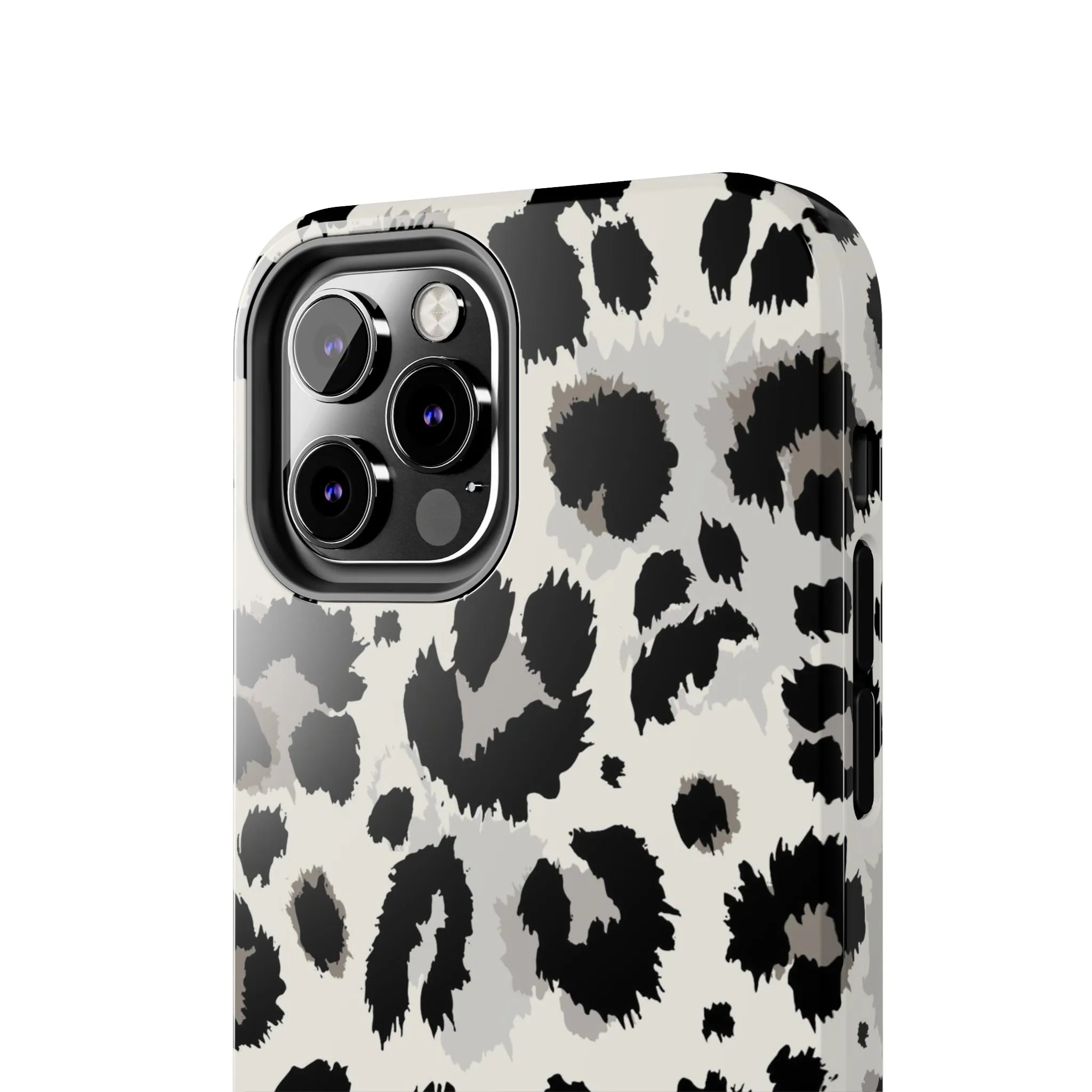 Snow leopard iPhone 14 13 12 11 Pro Max Case, White Black Tough Cell Phone Animal Print Cute Aesthetic XS Max XR X 7 Plus 8