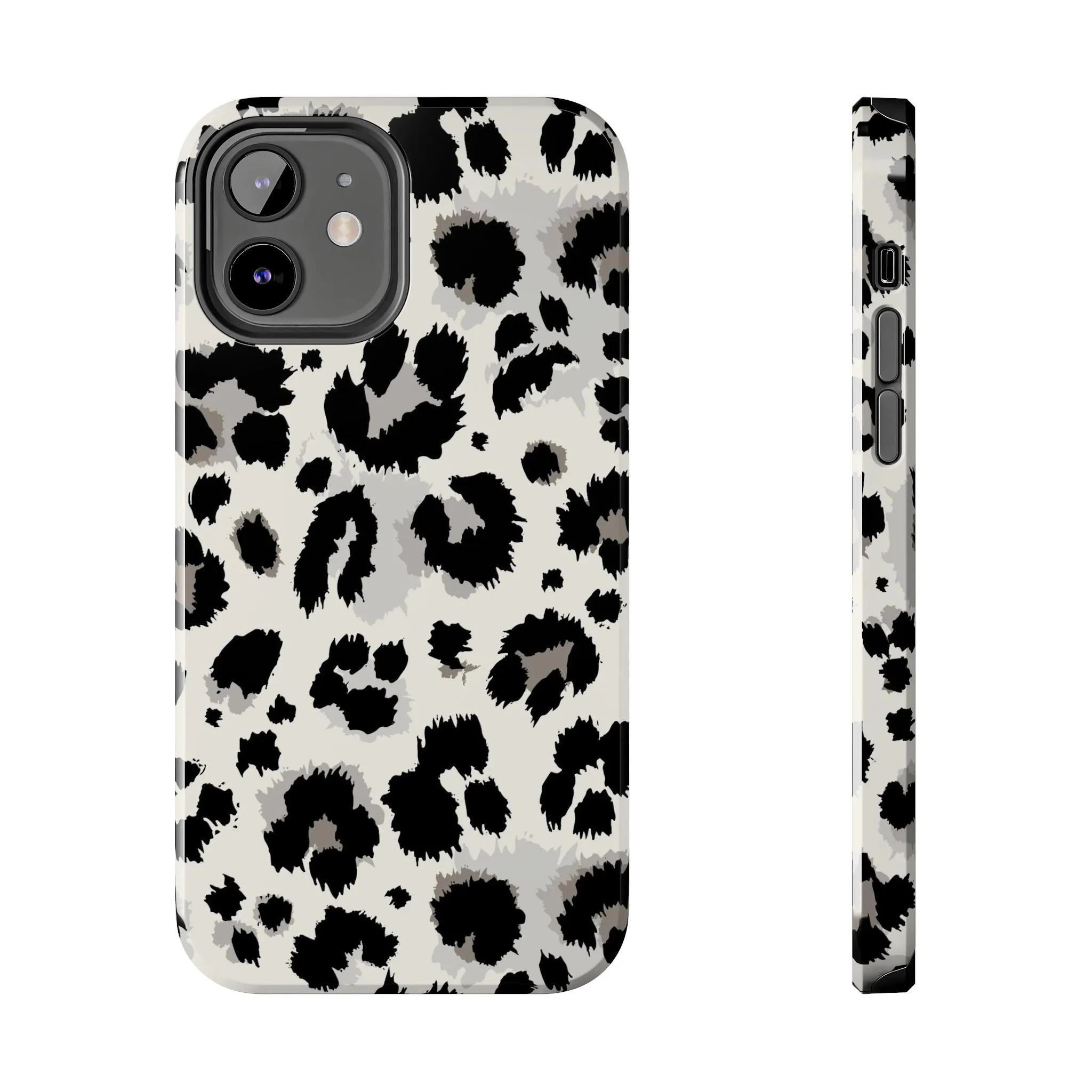 Snow leopard iPhone 14 13 12 11 Pro Max Case, White Black Tough Cell Phone Animal Print Cute Aesthetic XS Max XR X 7 Plus 8