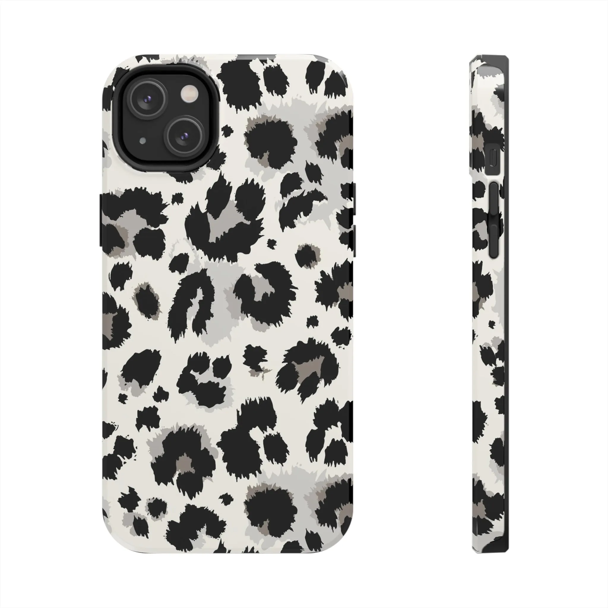 Snow leopard iPhone 14 13 12 11 Pro Max Case, White Black Tough Cell Phone Animal Print Cute Aesthetic XS Max XR X 7 Plus 8