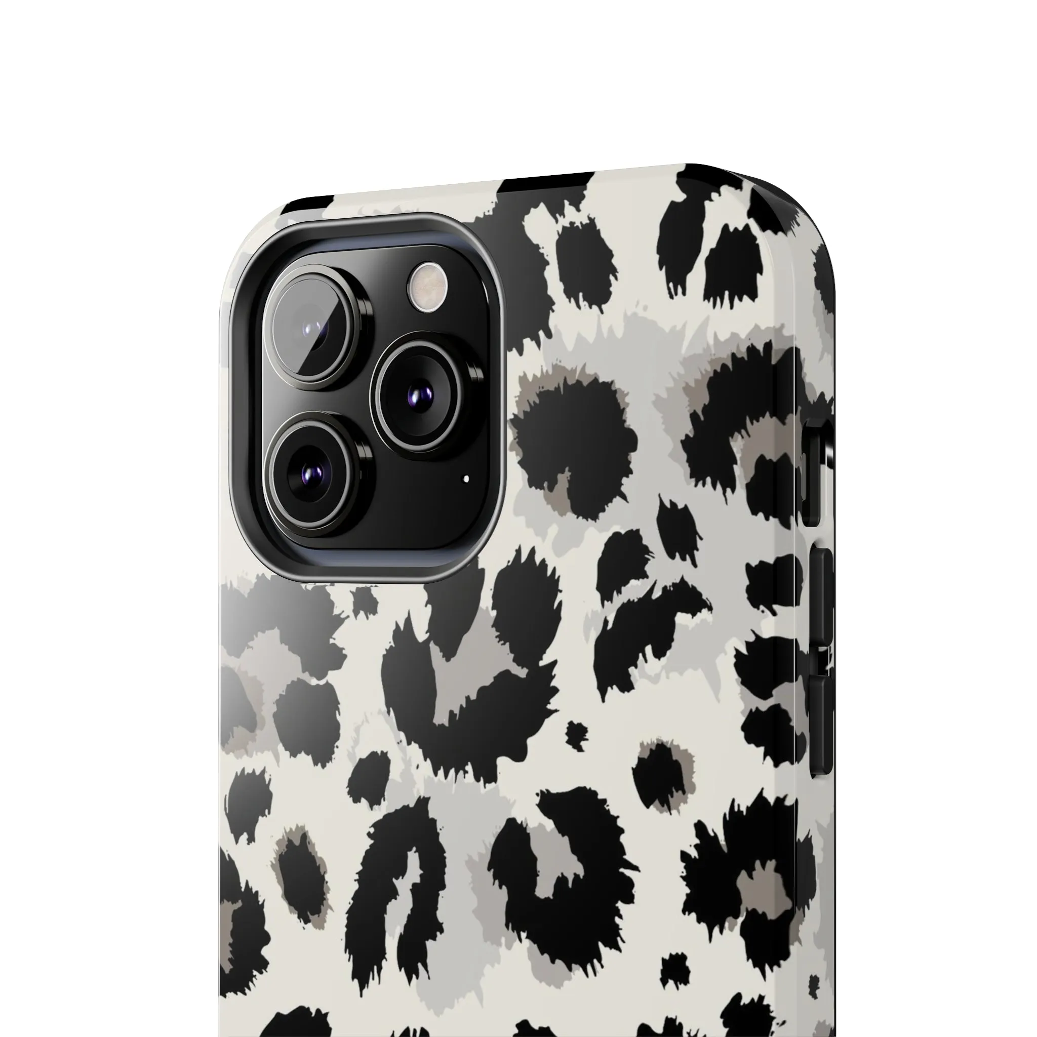 Snow leopard iPhone 14 13 12 11 Pro Max Case, White Black Tough Cell Phone Animal Print Cute Aesthetic XS Max XR X 7 Plus 8