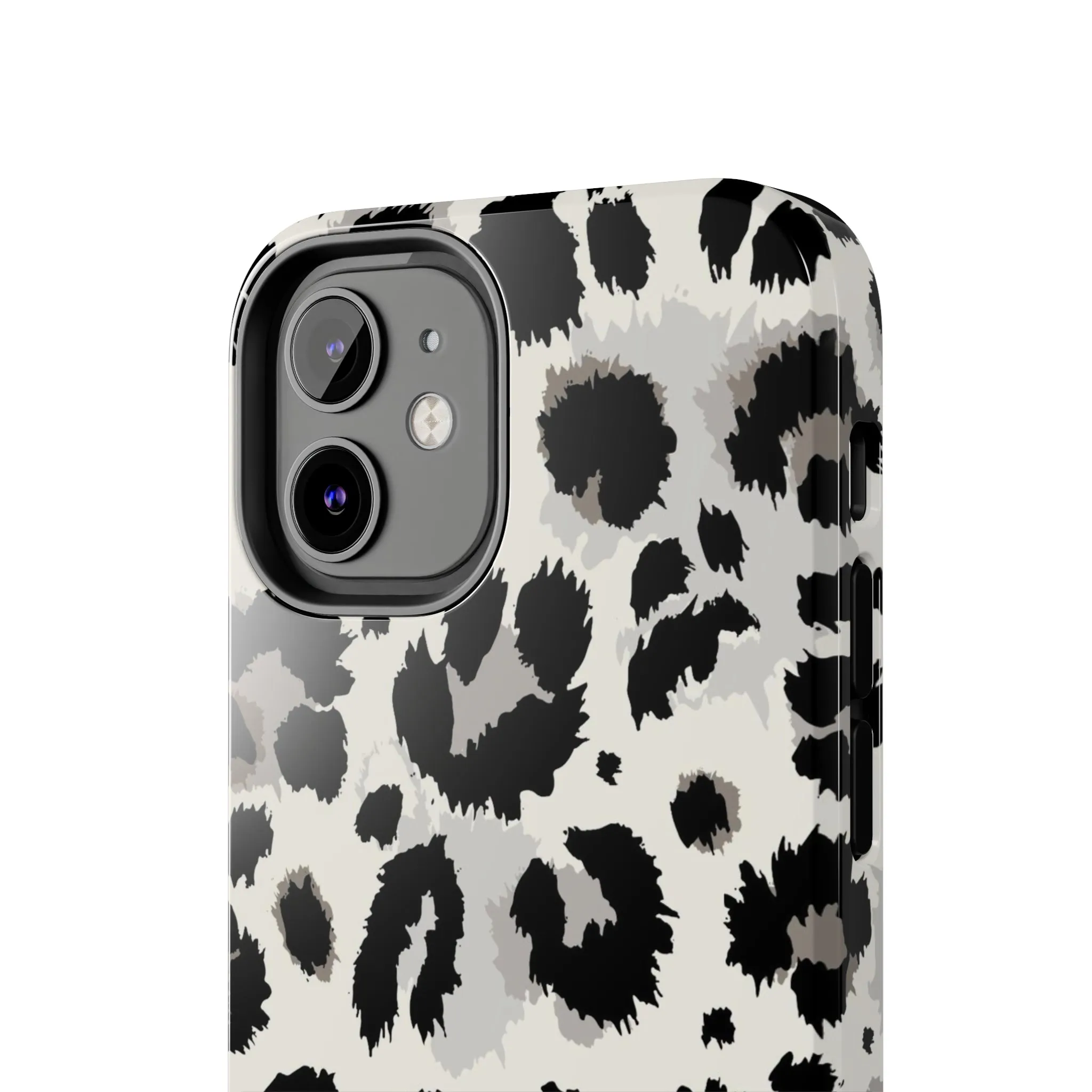 Snow leopard iPhone 14 13 12 11 Pro Max Case, White Black Tough Cell Phone Animal Print Cute Aesthetic XS Max XR X 7 Plus 8