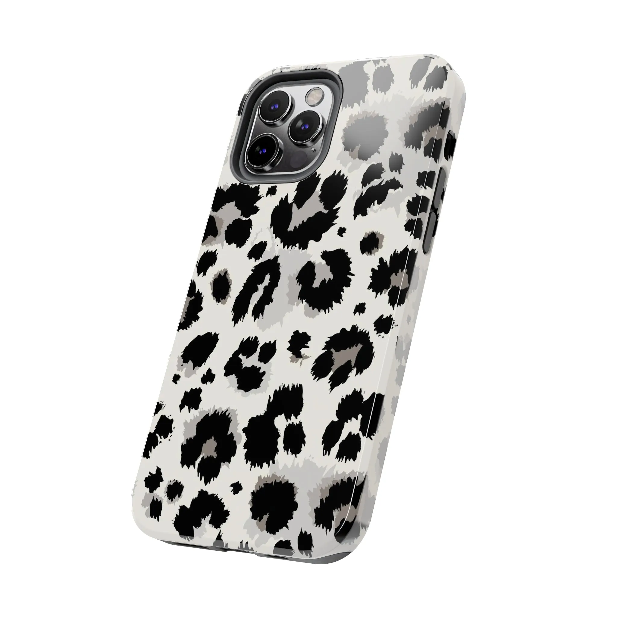 Snow leopard iPhone 14 13 12 11 Pro Max Case, White Black Tough Cell Phone Animal Print Cute Aesthetic XS Max XR X 7 Plus 8