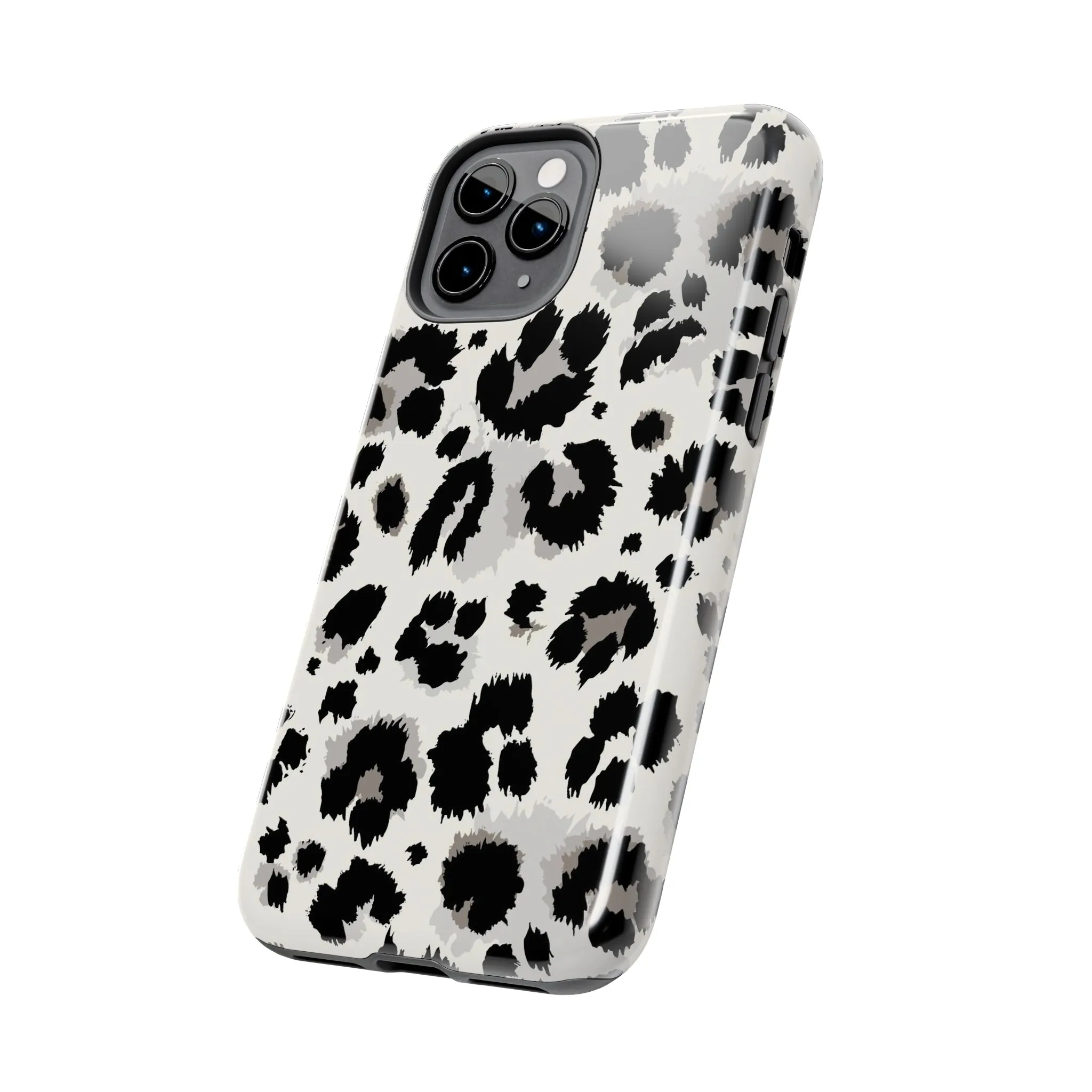 Snow leopard iPhone 14 13 12 11 Pro Max Case, White Black Tough Cell Phone Animal Print Cute Aesthetic XS Max XR X 7 Plus 8