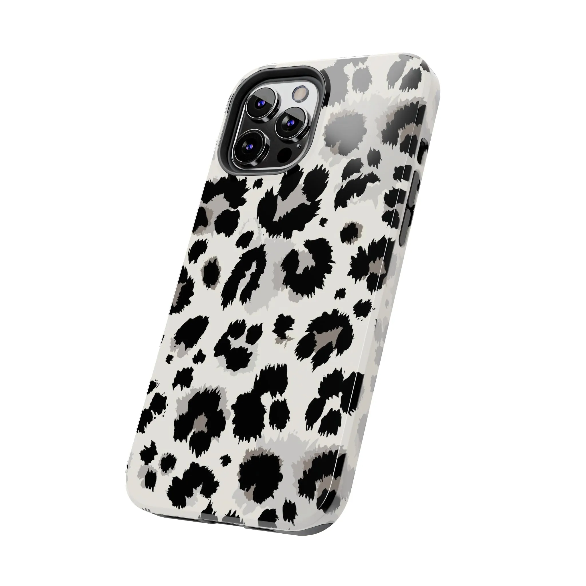 Snow leopard iPhone 14 13 12 11 Pro Max Case, White Black Tough Cell Phone Animal Print Cute Aesthetic XS Max XR X 7 Plus 8