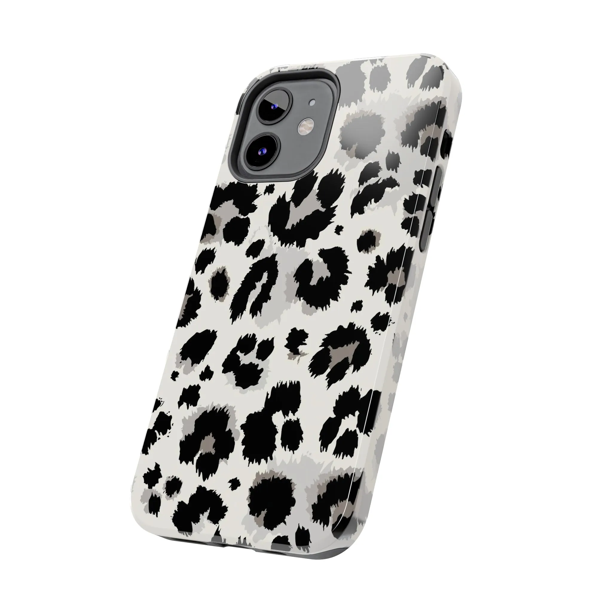 Snow leopard iPhone 14 13 12 11 Pro Max Case, White Black Tough Cell Phone Animal Print Cute Aesthetic XS Max XR X 7 Plus 8