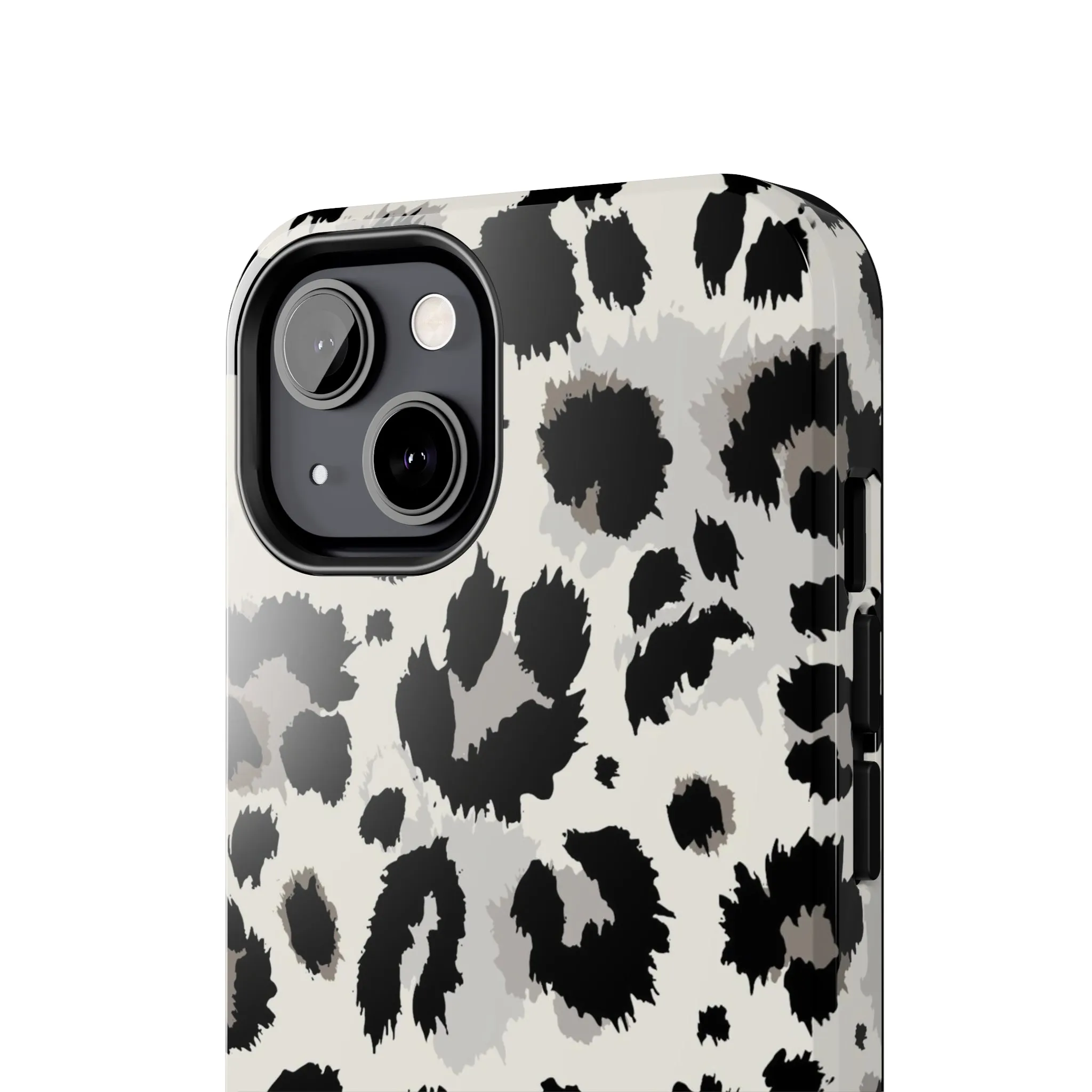 Snow leopard iPhone 14 13 12 11 Pro Max Case, White Black Tough Cell Phone Animal Print Cute Aesthetic XS Max XR X 7 Plus 8