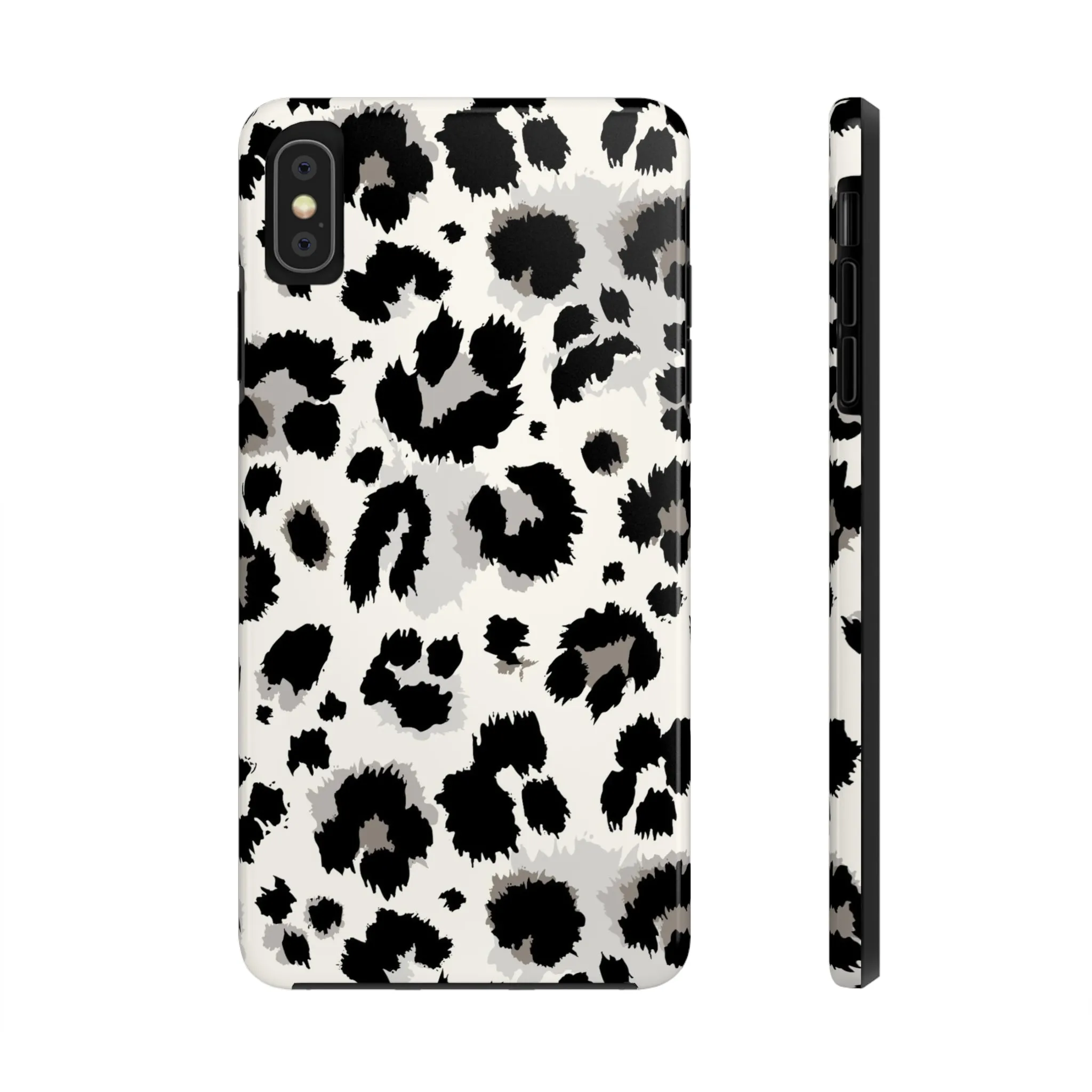 Snow leopard iPhone 14 13 12 11 Pro Max Case, White Black Tough Cell Phone Animal Print Cute Aesthetic XS Max XR X 7 Plus 8