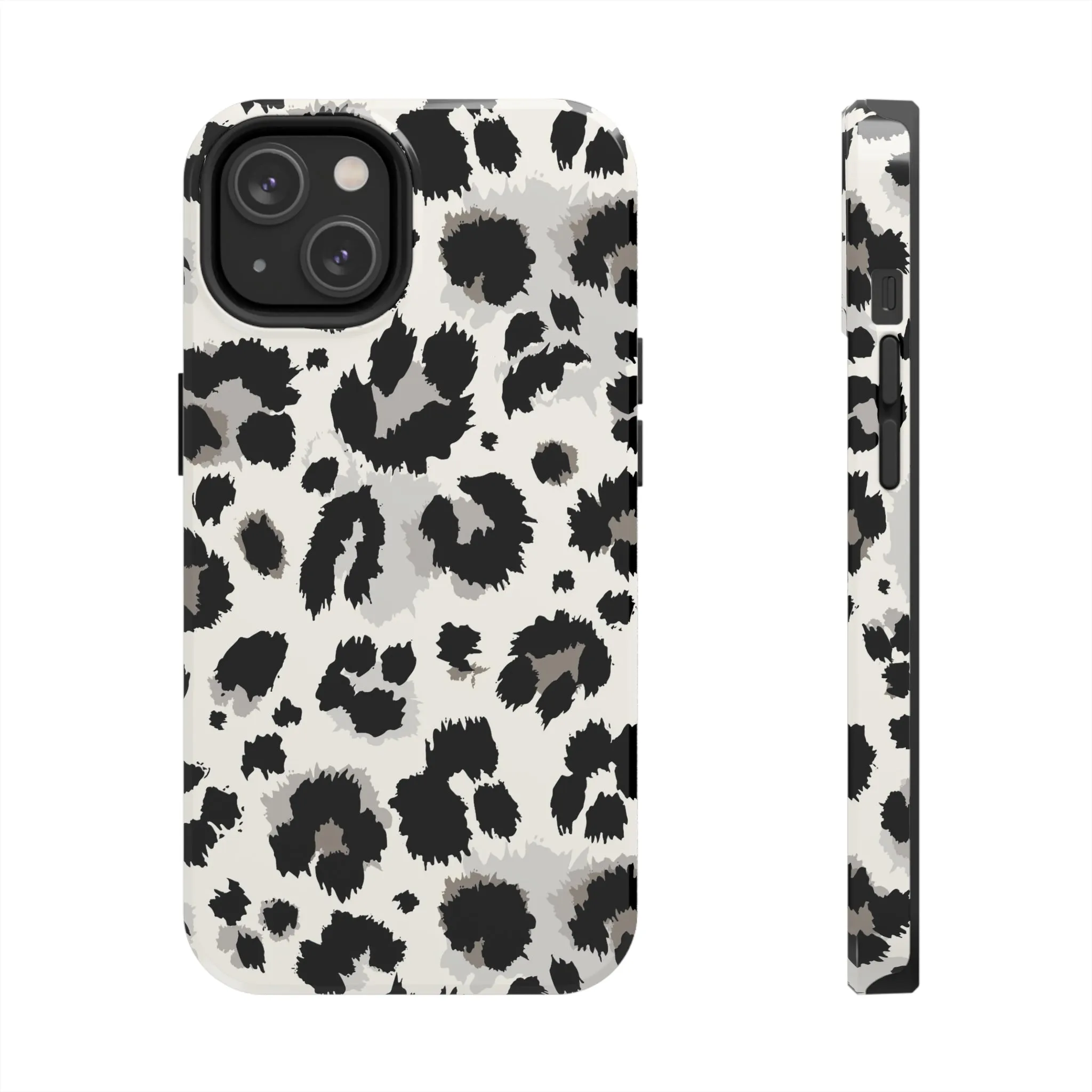 Snow leopard iPhone 14 13 12 11 Pro Max Case, White Black Tough Cell Phone Animal Print Cute Aesthetic XS Max XR X 7 Plus 8