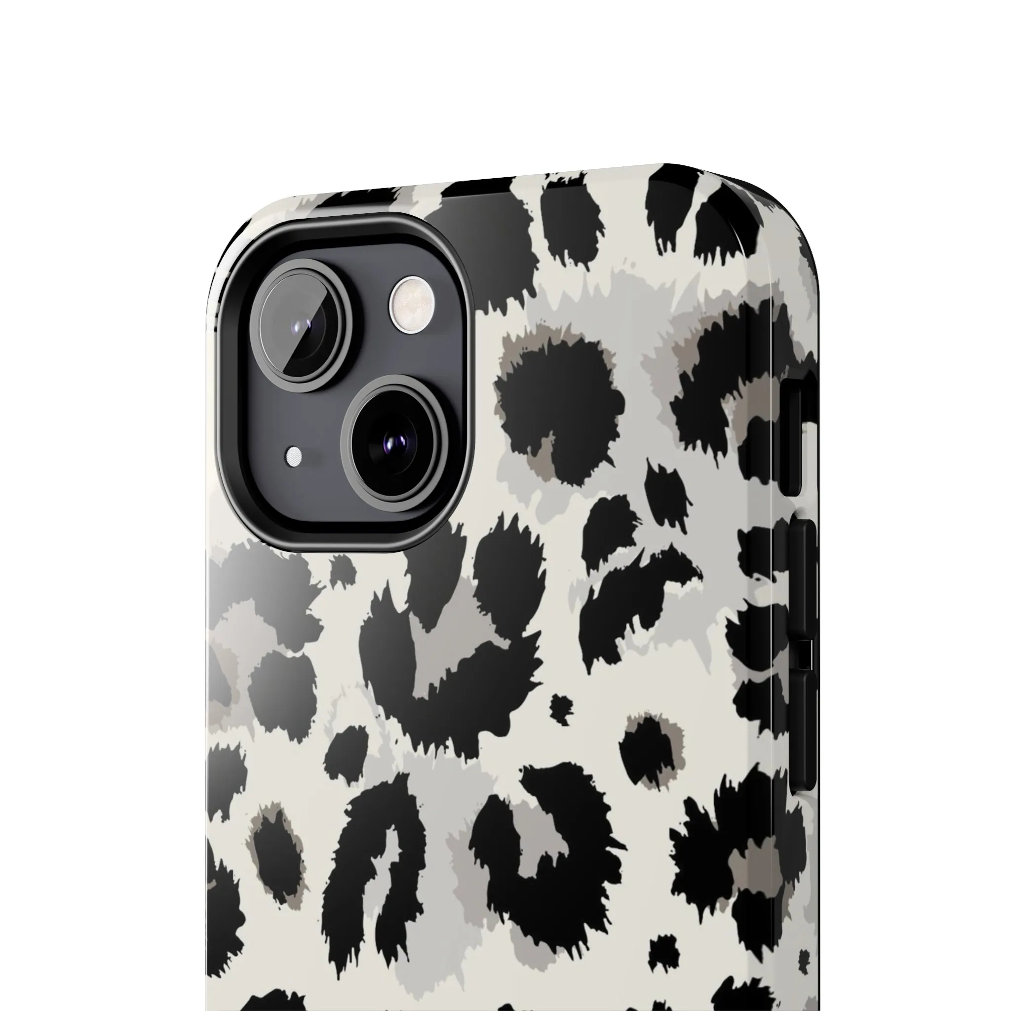 Snow leopard iPhone 14 13 12 11 Pro Max Case, White Black Tough Cell Phone Animal Print Cute Aesthetic XS Max XR X 7 Plus 8