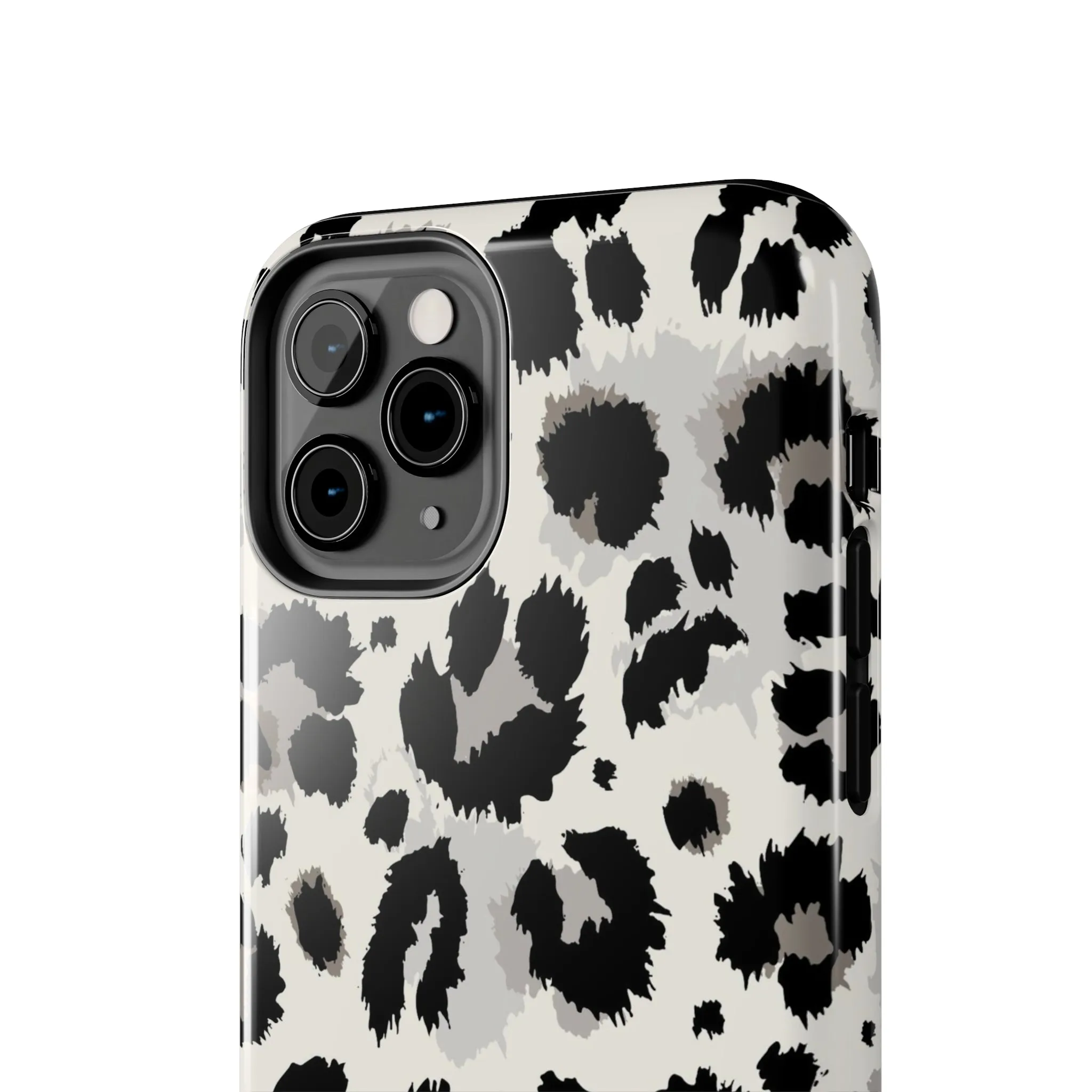 Snow leopard iPhone 14 13 12 11 Pro Max Case, White Black Tough Cell Phone Animal Print Cute Aesthetic XS Max XR X 7 Plus 8