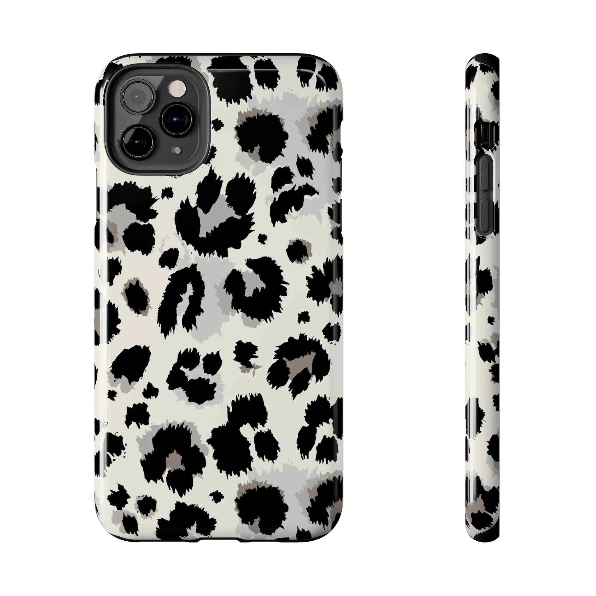 Snow leopard iPhone 14 13 12 11 Pro Max Case, White Black Tough Cell Phone Animal Print Cute Aesthetic XS Max XR X 7 Plus 8