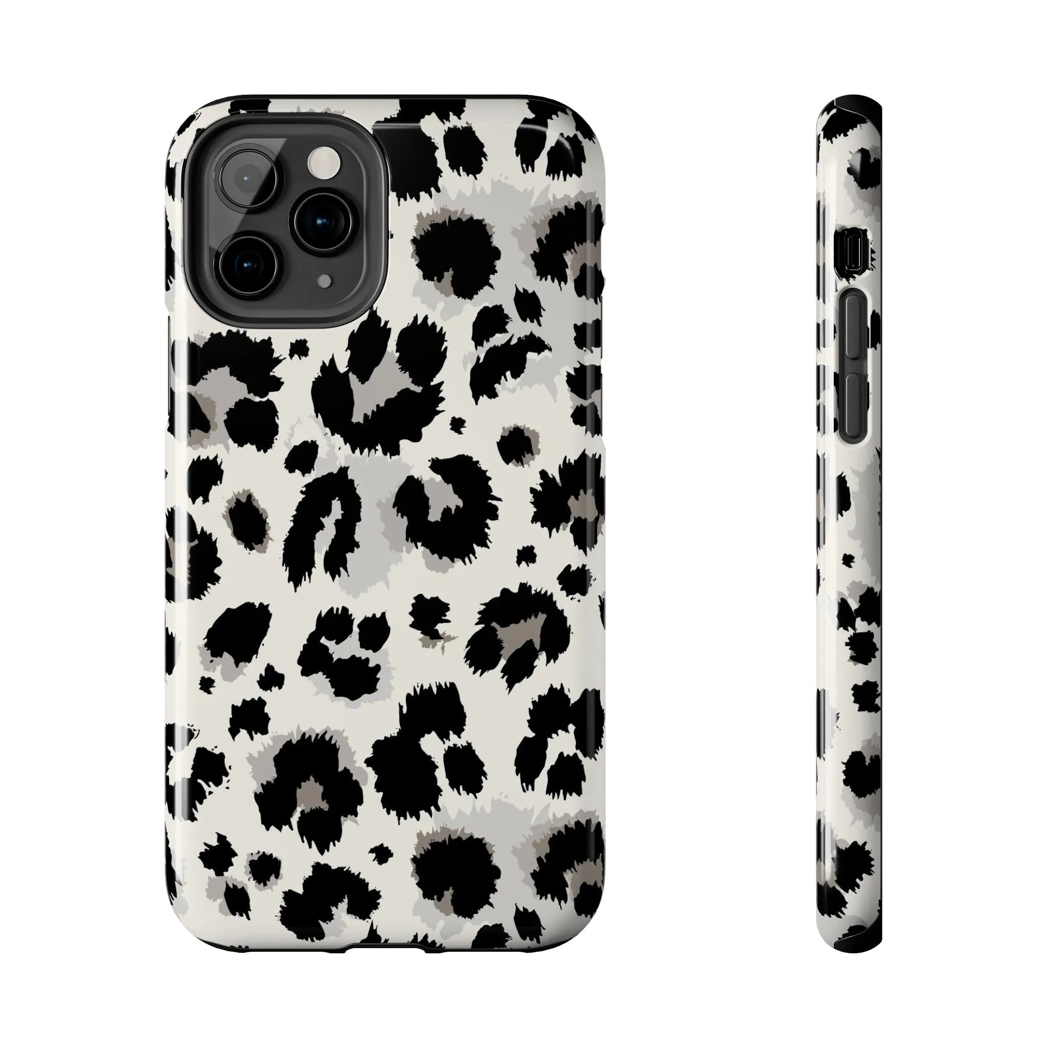 Snow leopard iPhone 14 13 12 11 Pro Max Case, White Black Tough Cell Phone Animal Print Cute Aesthetic XS Max XR X 7 Plus 8