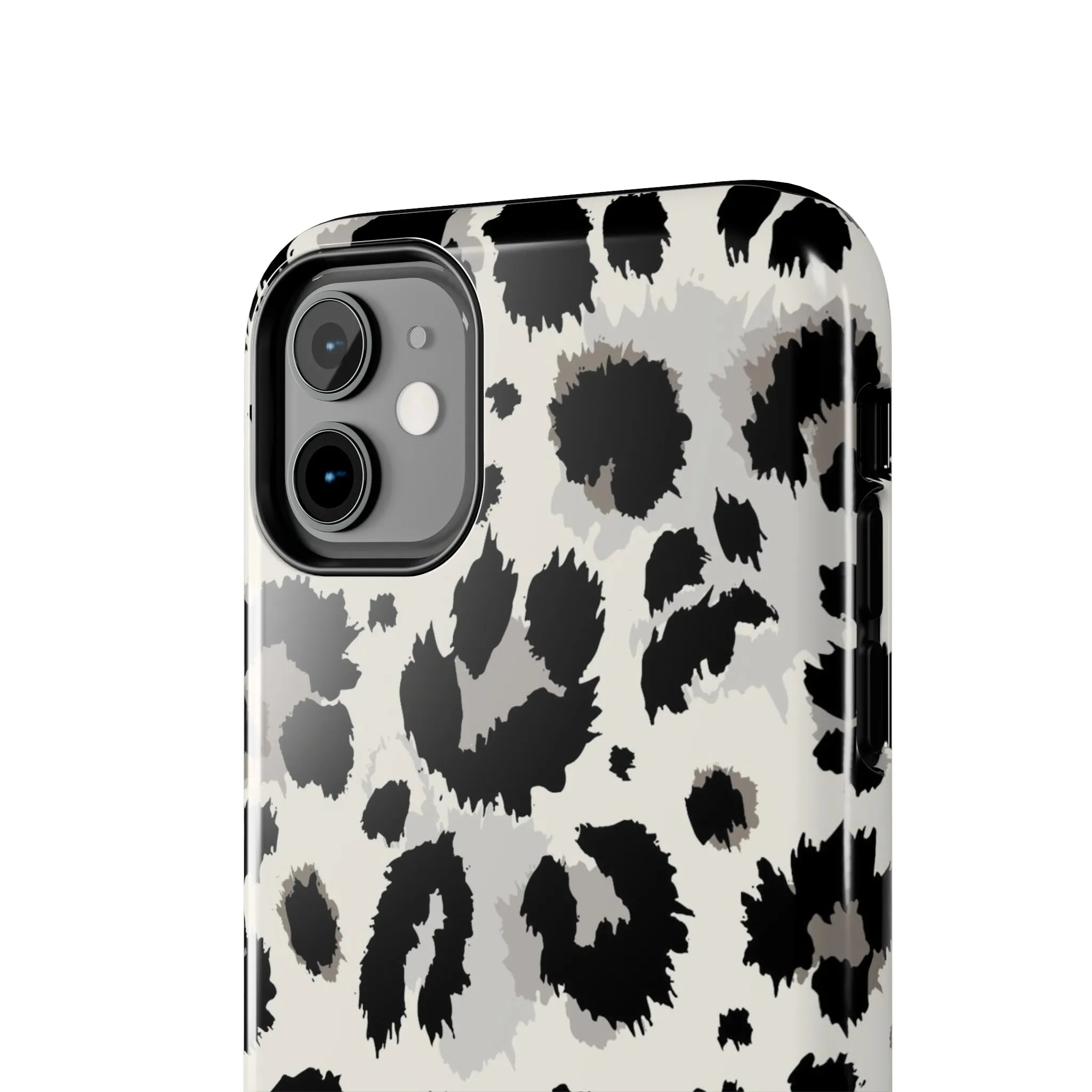 Snow leopard iPhone 14 13 12 11 Pro Max Case, White Black Tough Cell Phone Animal Print Cute Aesthetic XS Max XR X 7 Plus 8