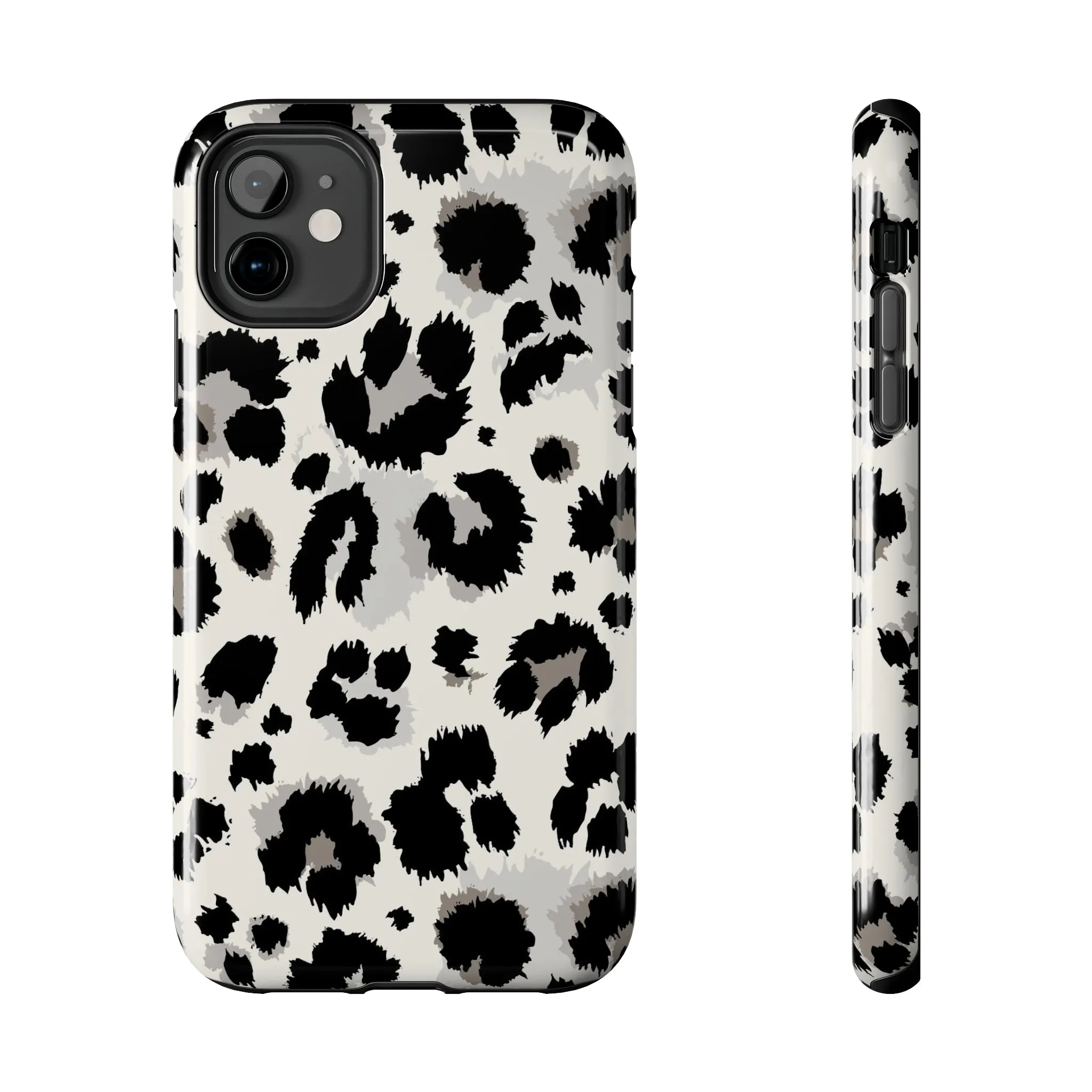 Snow leopard iPhone 14 13 12 11 Pro Max Case, White Black Tough Cell Phone Animal Print Cute Aesthetic XS Max XR X 7 Plus 8