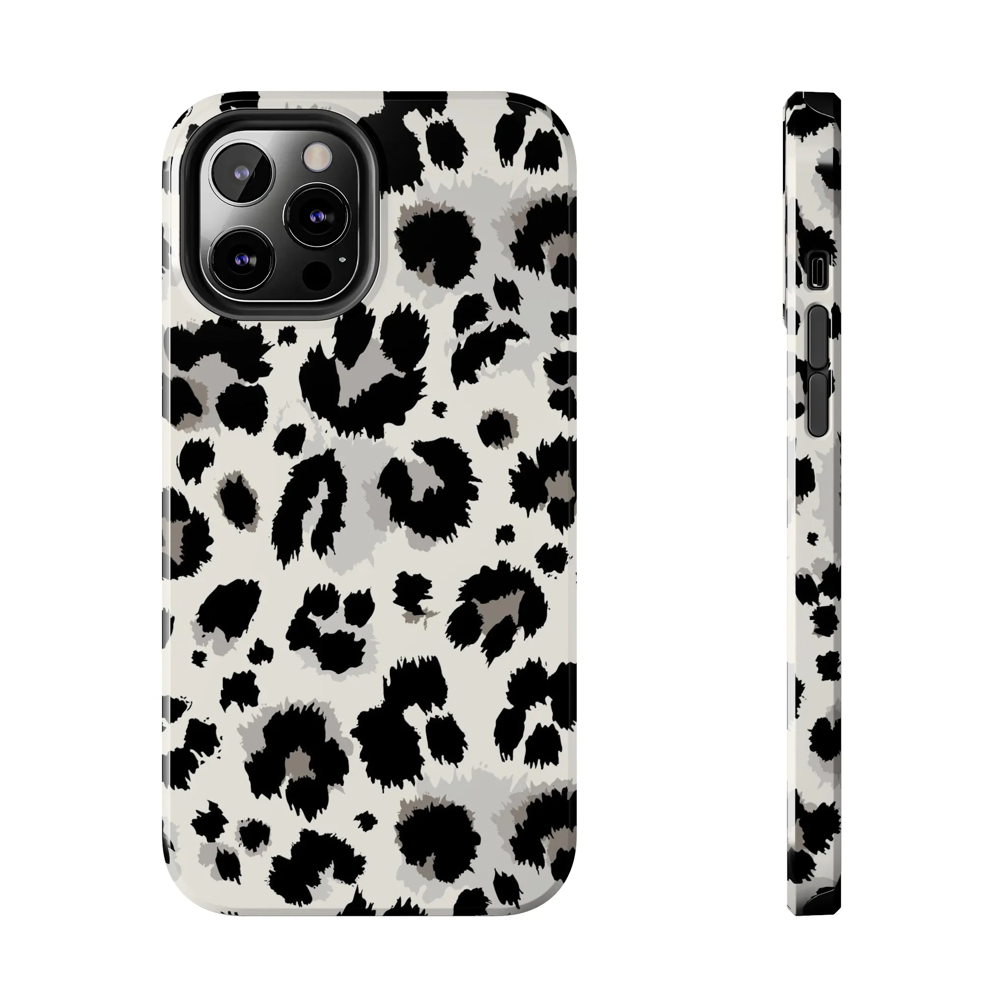 Snow leopard iPhone 14 13 12 11 Pro Max Case, White Black Tough Cell Phone Animal Print Cute Aesthetic XS Max XR X 7 Plus 8