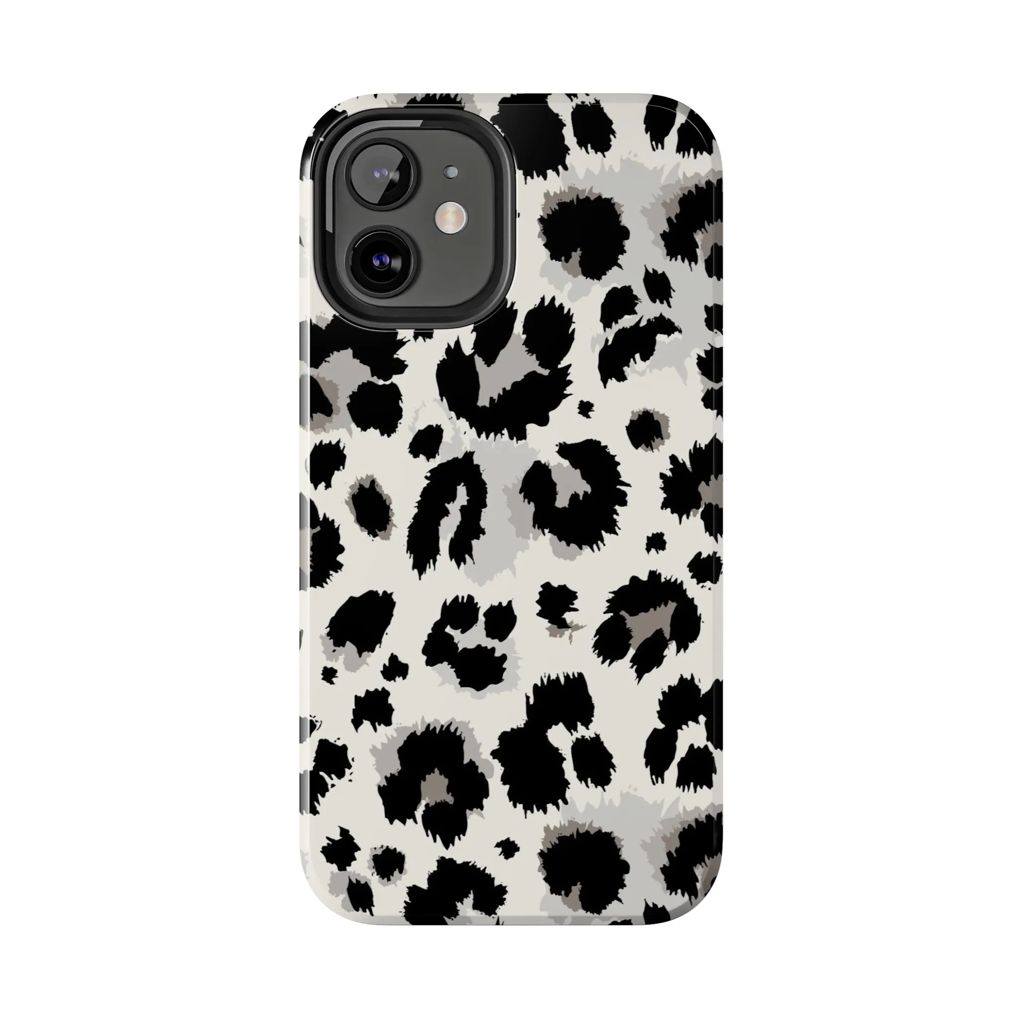 Snow leopard iPhone 14 13 12 11 Pro Max Case, White Black Tough Cell Phone Animal Print Cute Aesthetic XS Max XR X 7 Plus 8