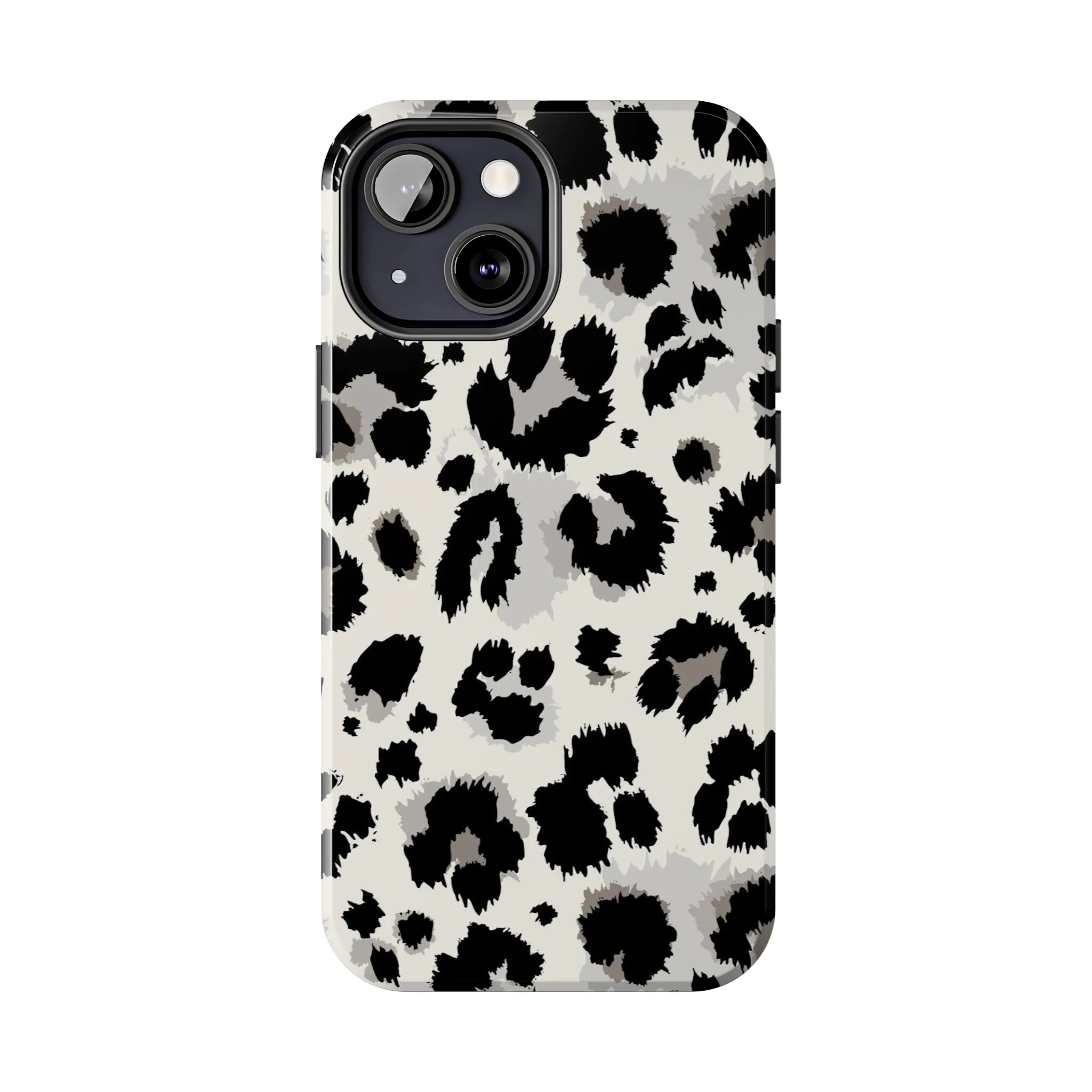 Snow leopard iPhone 14 13 12 11 Pro Max Case, White Black Tough Cell Phone Animal Print Cute Aesthetic XS Max XR X 7 Plus 8