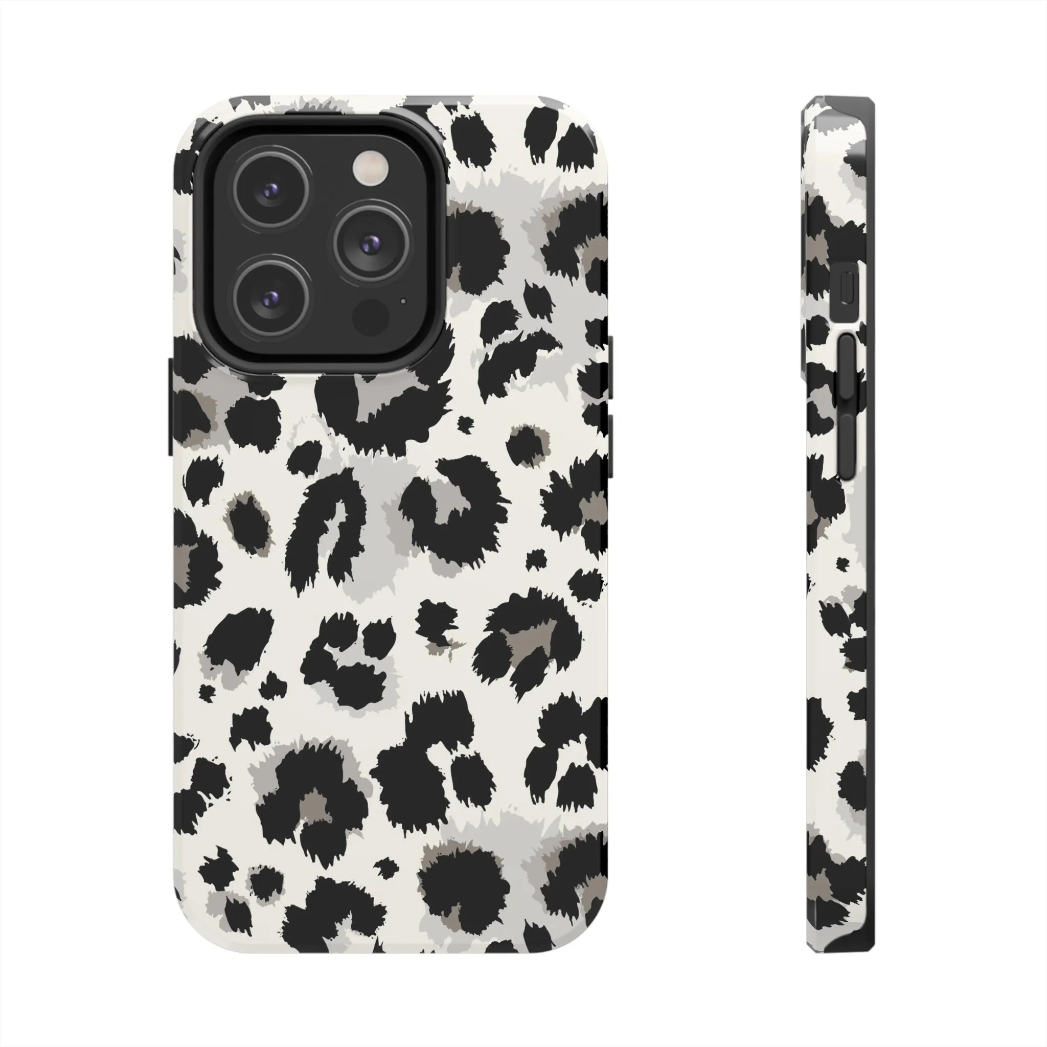 Snow leopard iPhone 14 13 12 11 Pro Max Case, White Black Tough Cell Phone Animal Print Cute Aesthetic XS Max XR X 7 Plus 8