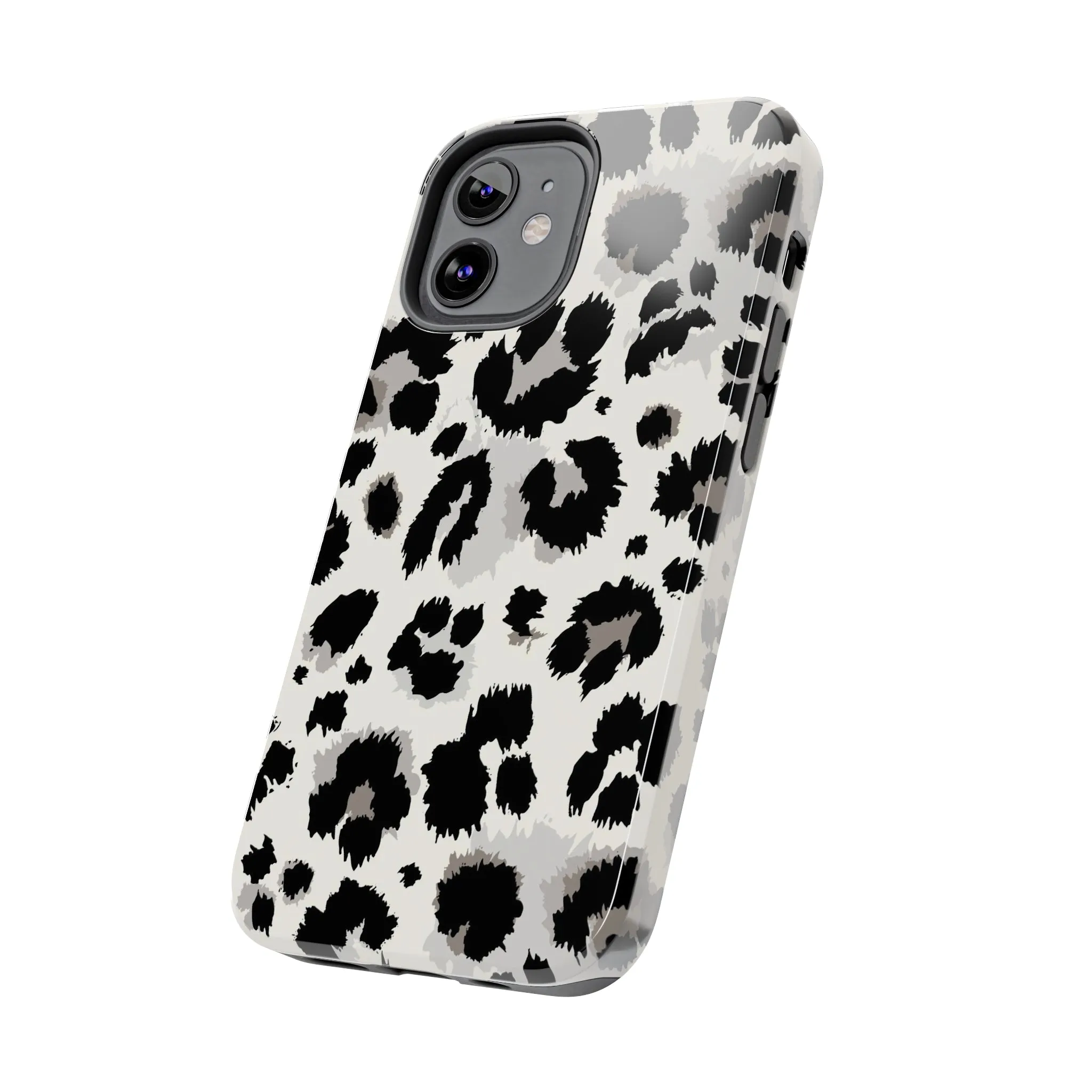 Snow leopard iPhone 14 13 12 11 Pro Max Case, White Black Tough Cell Phone Animal Print Cute Aesthetic XS Max XR X 7 Plus 8