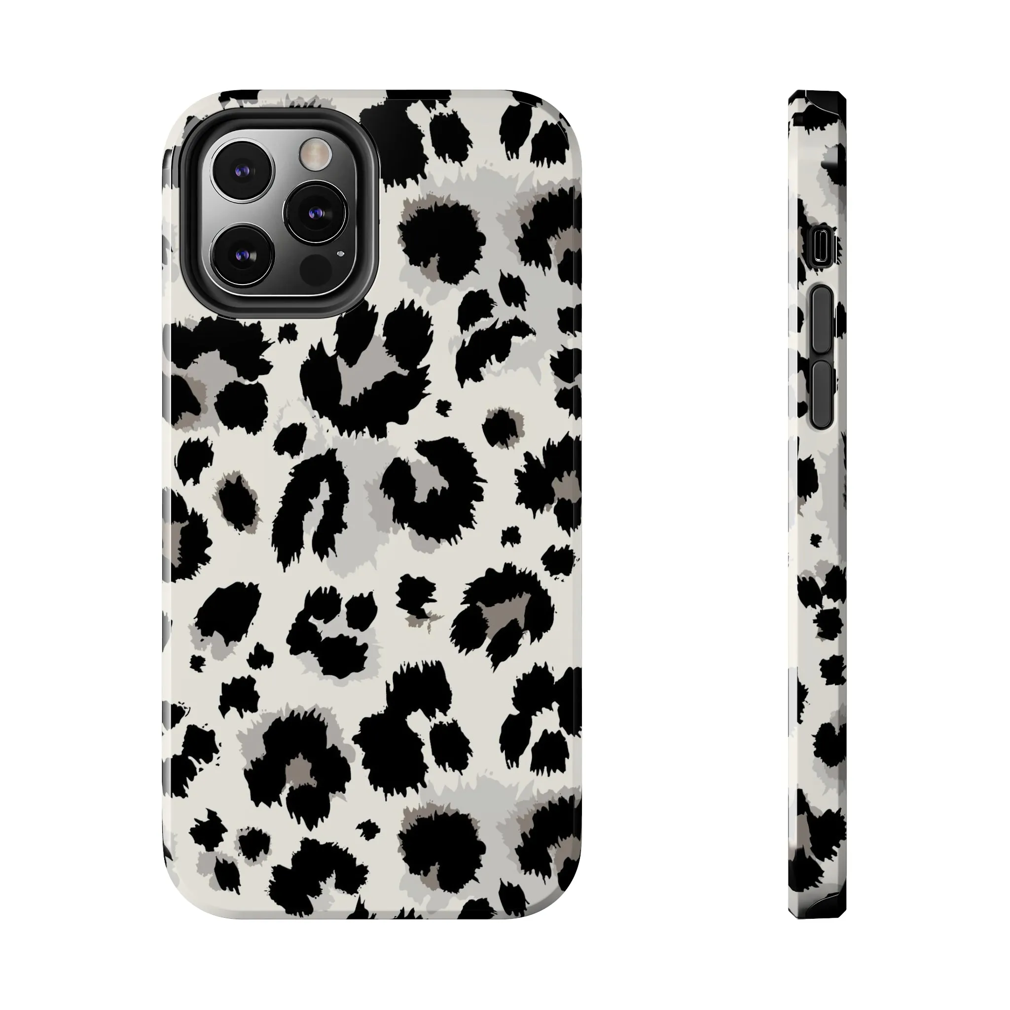 Snow leopard iPhone 14 13 12 11 Pro Max Case, White Black Tough Cell Phone Animal Print Cute Aesthetic XS Max XR X 7 Plus 8