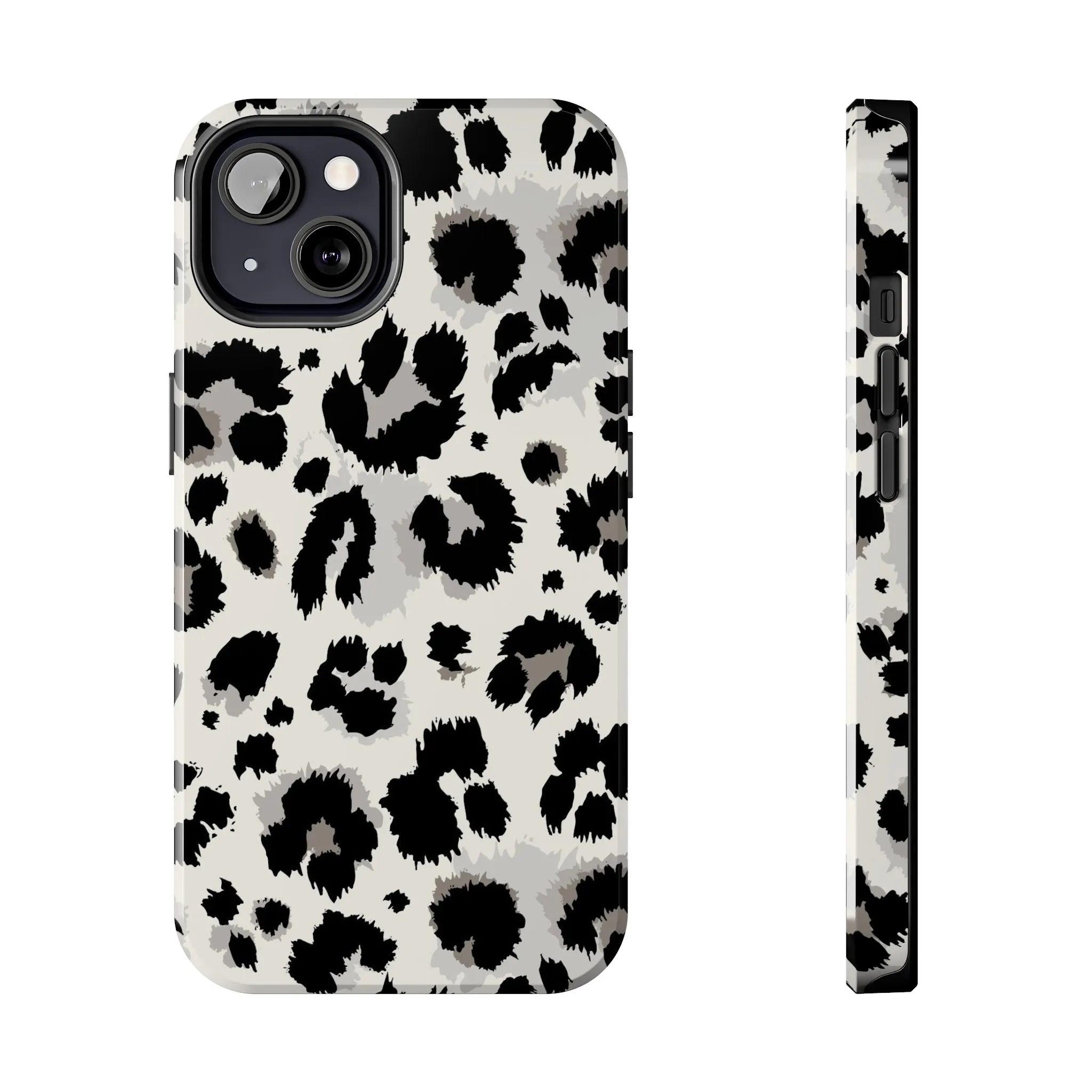 Snow leopard iPhone 14 13 12 11 Pro Max Case, White Black Tough Cell Phone Animal Print Cute Aesthetic XS Max XR X 7 Plus 8