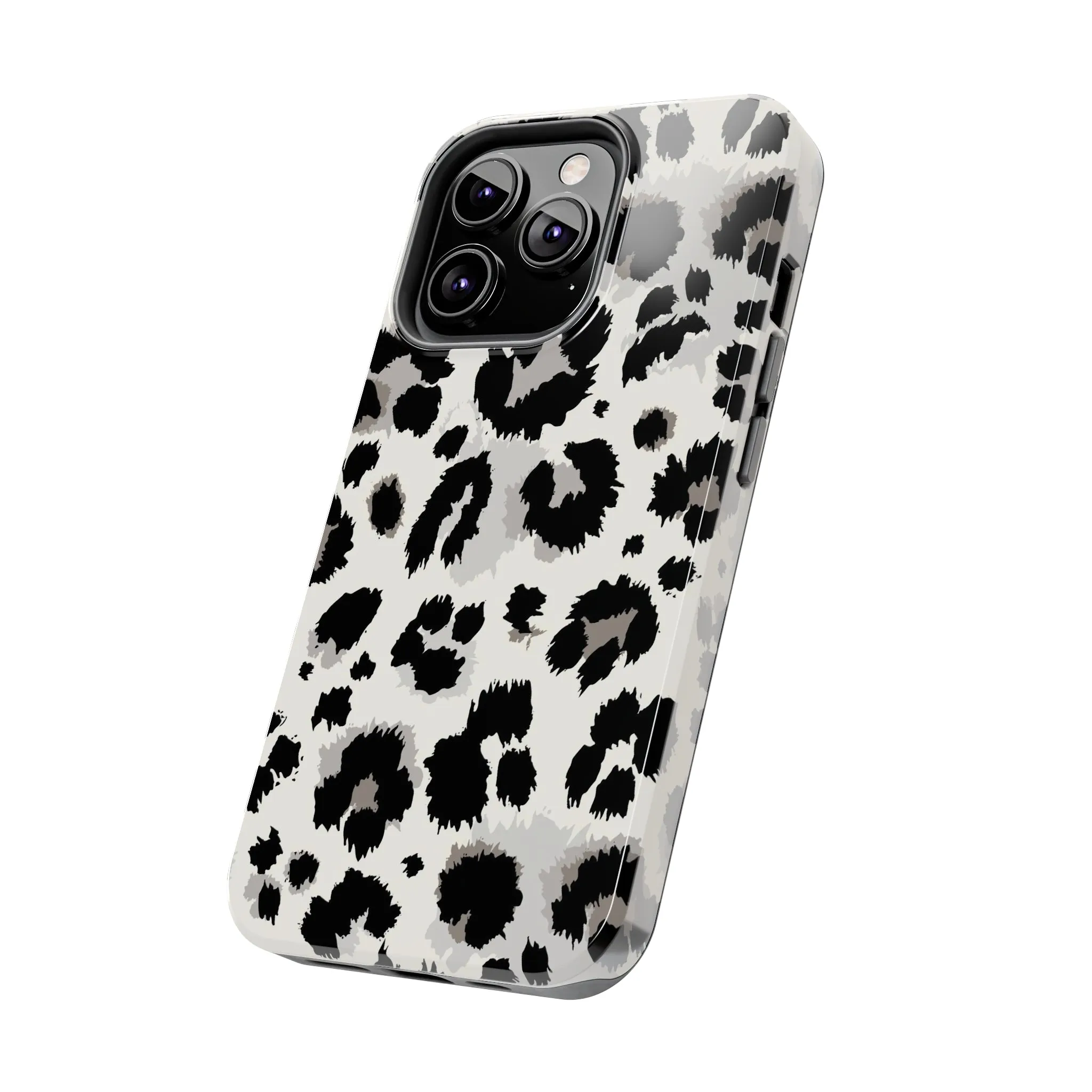 Snow leopard iPhone 14 13 12 11 Pro Max Case, White Black Tough Cell Phone Animal Print Cute Aesthetic XS Max XR X 7 Plus 8