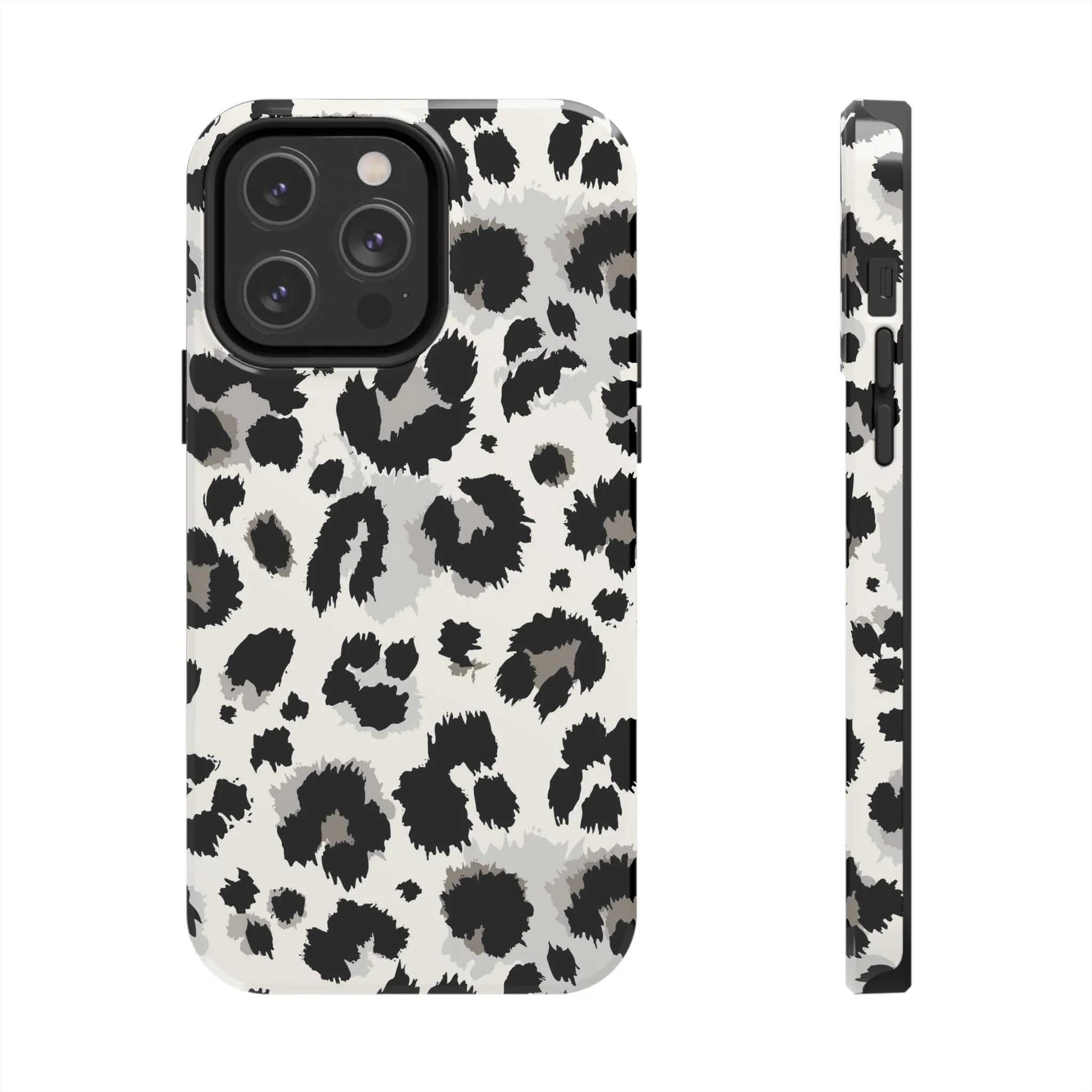 Snow leopard iPhone 14 13 12 11 Pro Max Case, White Black Tough Cell Phone Animal Print Cute Aesthetic XS Max XR X 7 Plus 8