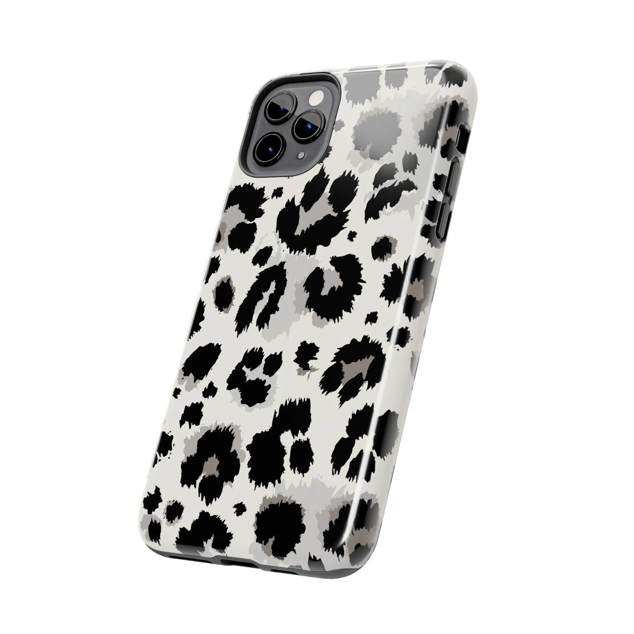 Snow leopard iPhone 14 13 12 11 Pro Max Case, White Black Tough Cell Phone Animal Print Cute Aesthetic XS Max XR X 7 Plus 8