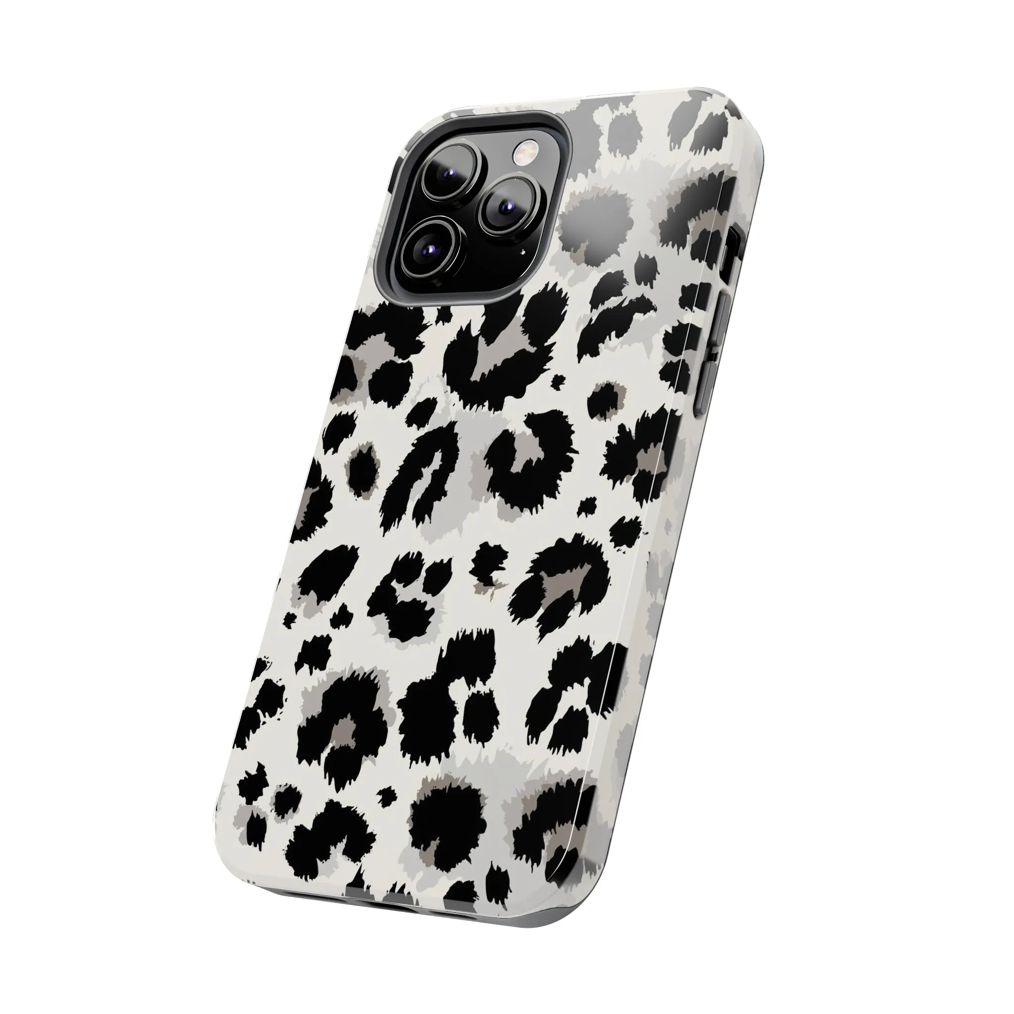 Snow leopard iPhone 14 13 12 11 Pro Max Case, White Black Tough Cell Phone Animal Print Cute Aesthetic XS Max XR X 7 Plus 8