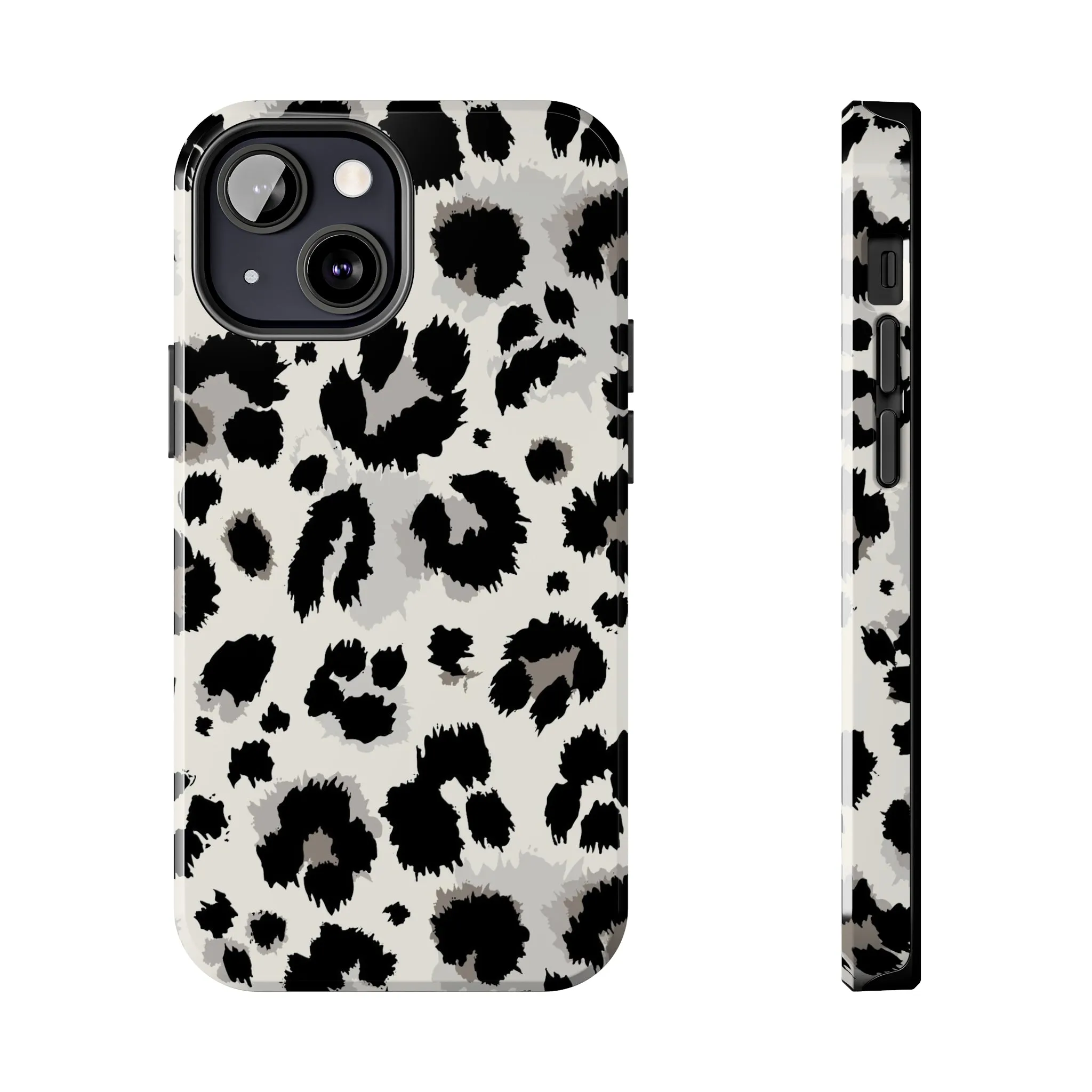 Snow leopard iPhone 14 13 12 11 Pro Max Case, White Black Tough Cell Phone Animal Print Cute Aesthetic XS Max XR X 7 Plus 8