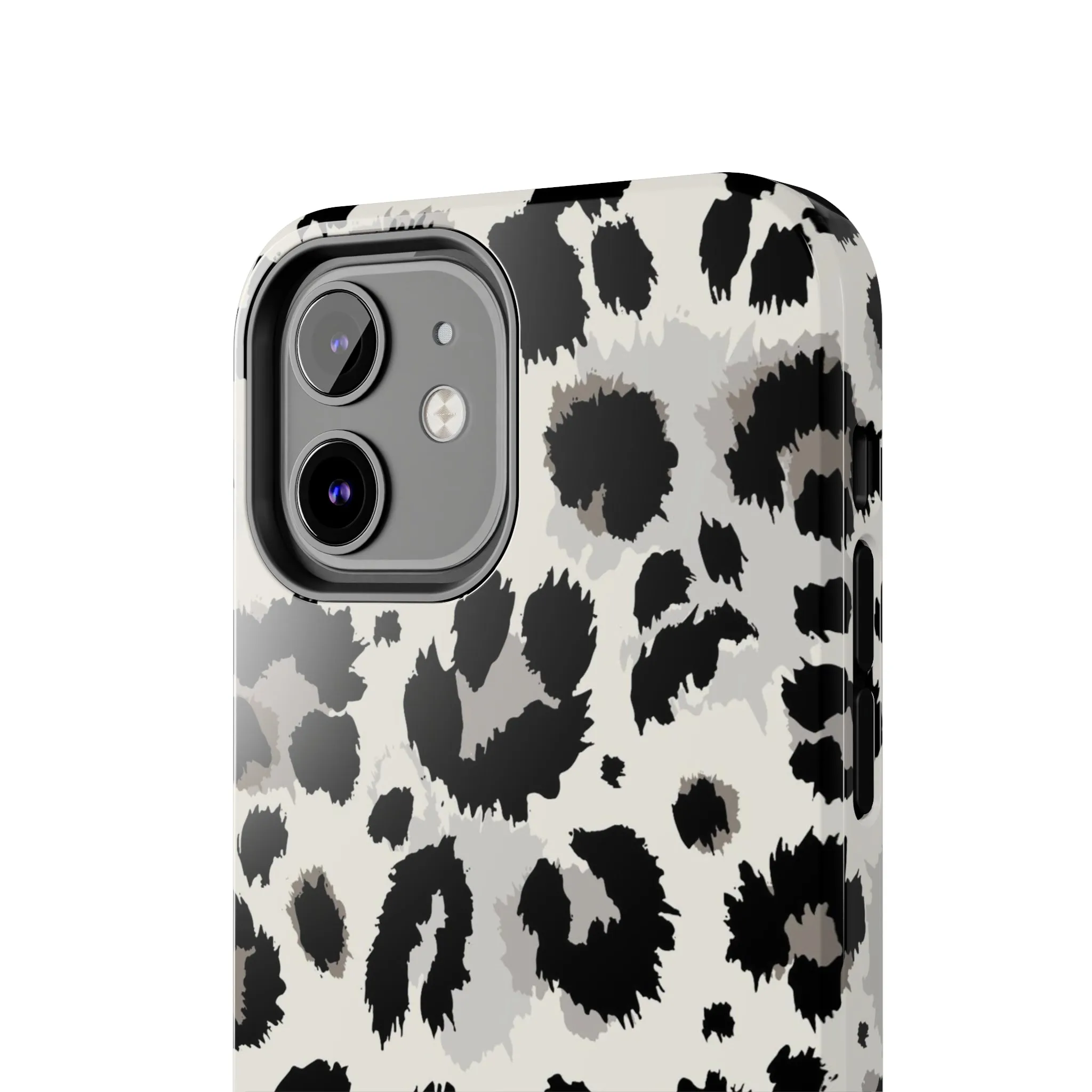 Snow leopard iPhone 14 13 12 11 Pro Max Case, White Black Tough Cell Phone Animal Print Cute Aesthetic XS Max XR X 7 Plus 8