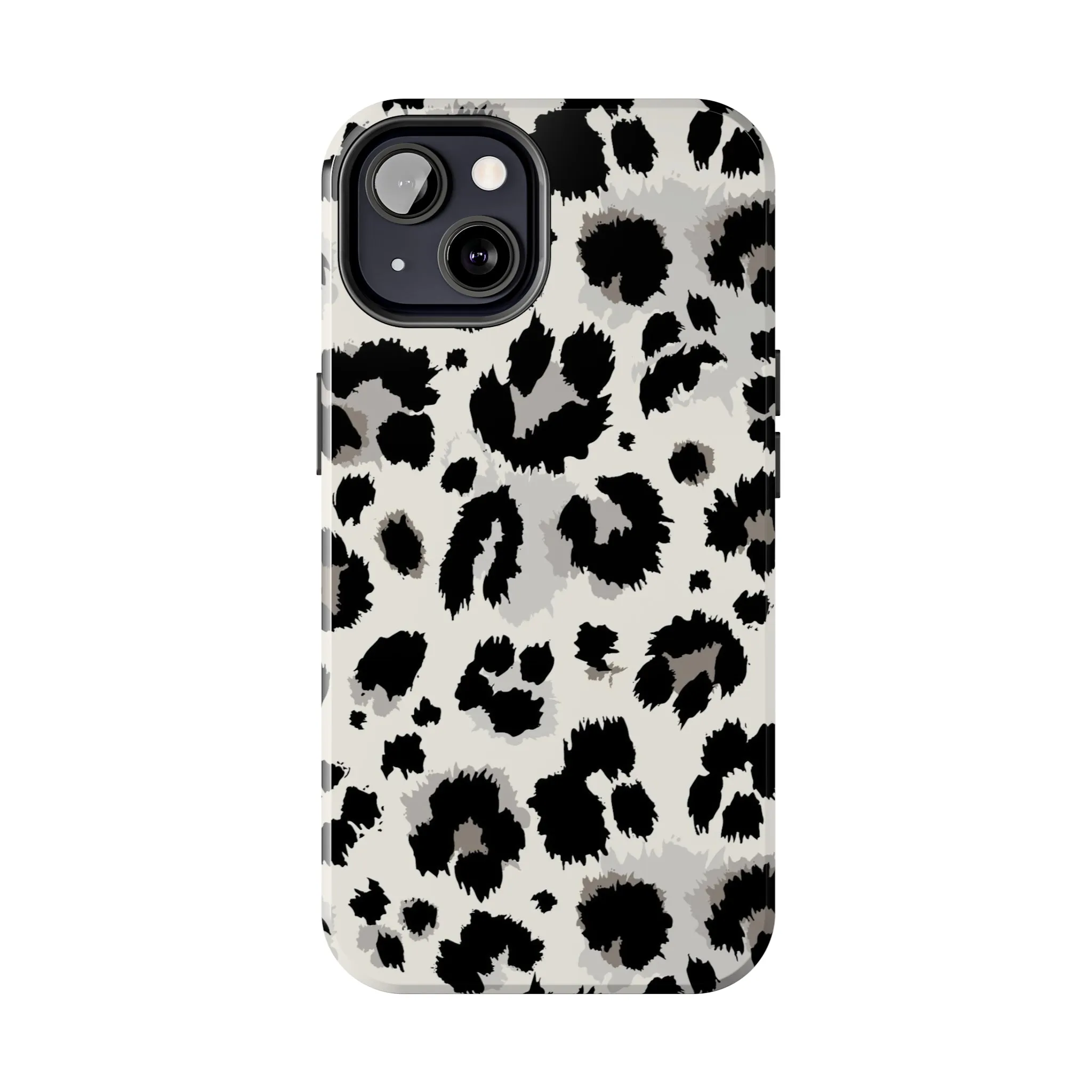 Snow leopard iPhone 14 13 12 11 Pro Max Case, White Black Tough Cell Phone Animal Print Cute Aesthetic XS Max XR X 7 Plus 8