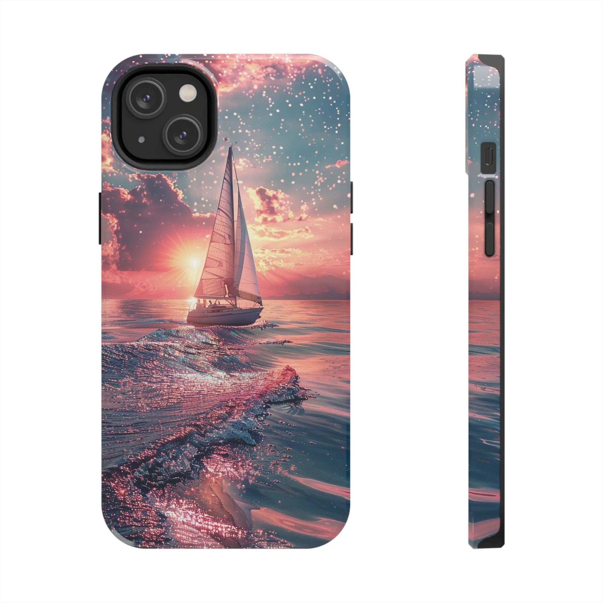 Sunset Ocean Scene Design iPhone Case, Beautiful Ocean Scene, Artsy Sailboat Design, Protective Phone Cover compatible with a large variety of iPhone models, Phone Case, Gift