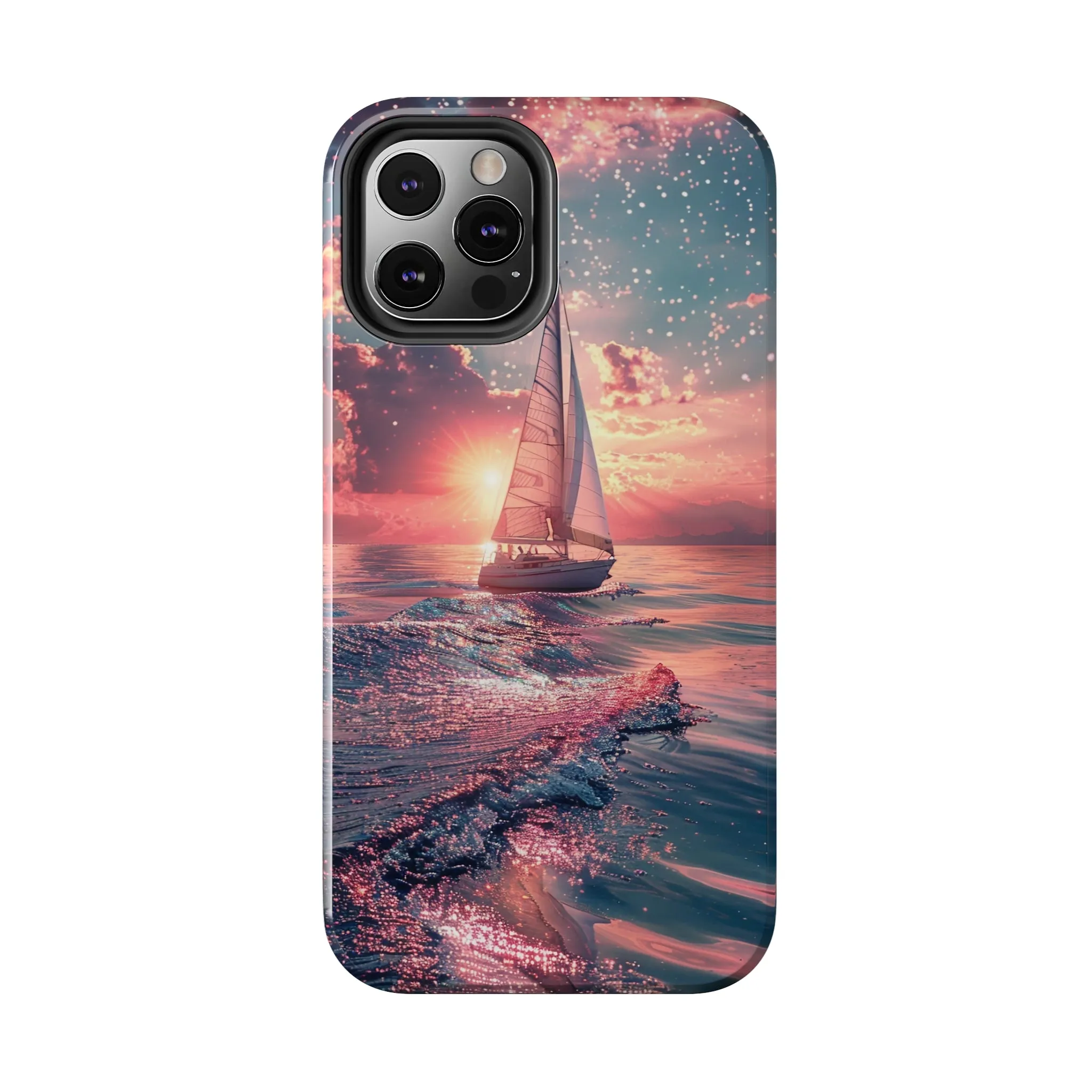 Sunset Ocean Scene Design iPhone Case, Beautiful Ocean Scene, Artsy Sailboat Design, Protective Phone Cover compatible with a large variety of iPhone models, Phone Case, Gift