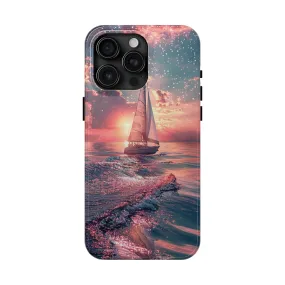 Sunset Ocean Scene Design iPhone Case, Beautiful Ocean Scene, Artsy Sailboat Design, Protective Phone Cover compatible with a large variety of iPhone models, Phone Case, Gift