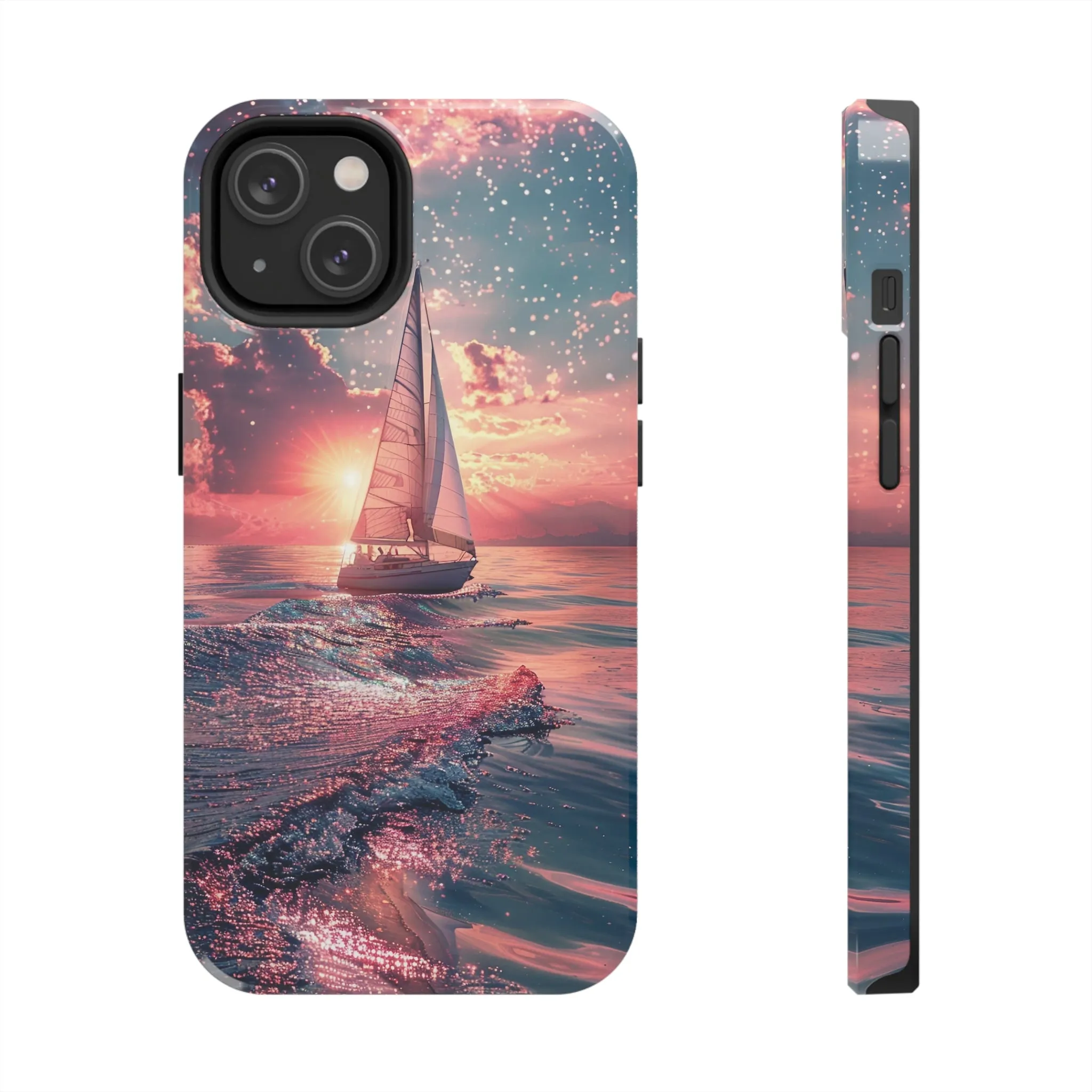 Sunset Ocean Scene Design iPhone Case, Beautiful Ocean Scene, Artsy Sailboat Design, Protective Phone Cover compatible with a large variety of iPhone models, Phone Case, Gift