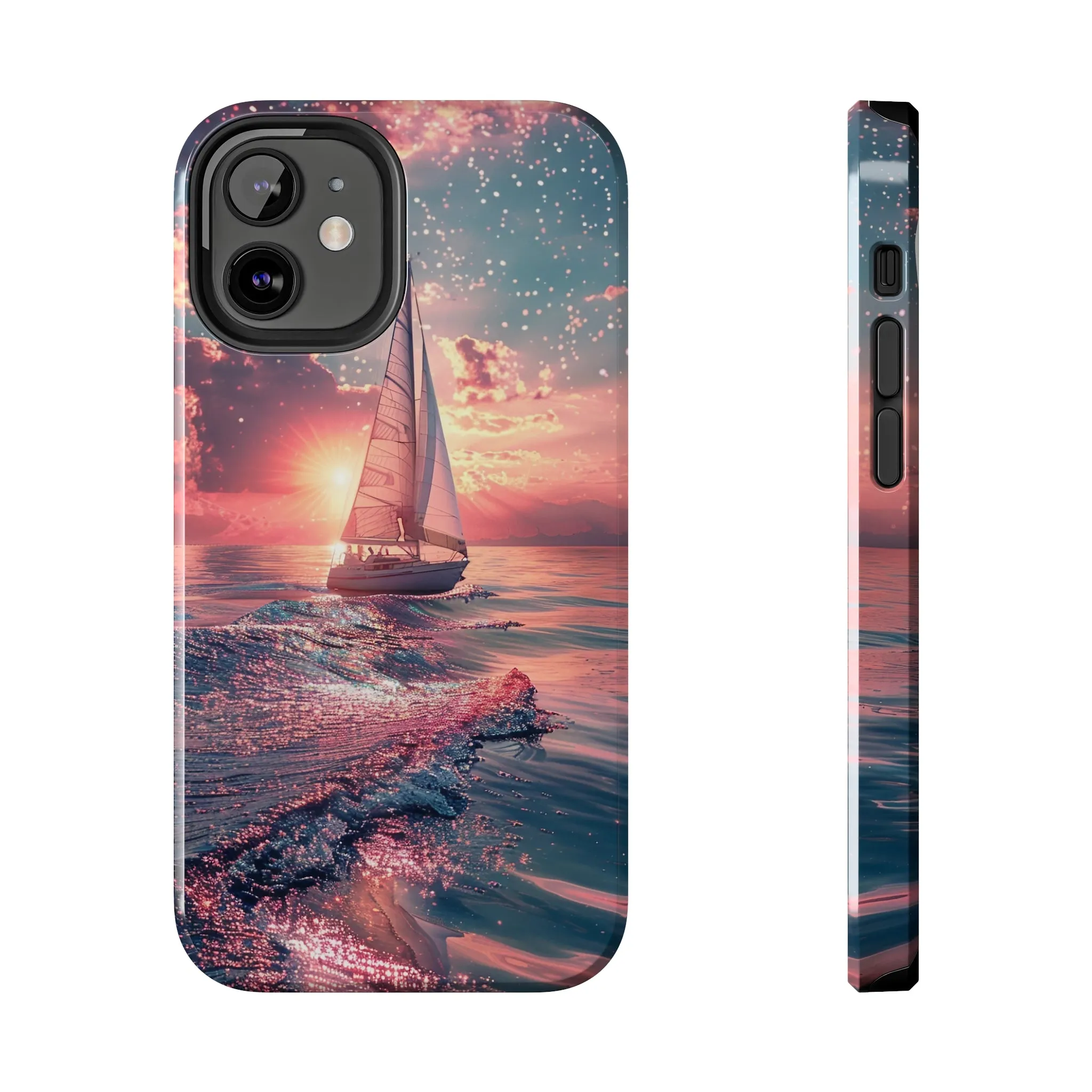 Sunset Ocean Scene Design iPhone Case, Beautiful Ocean Scene, Artsy Sailboat Design, Protective Phone Cover compatible with a large variety of iPhone models, Phone Case, Gift