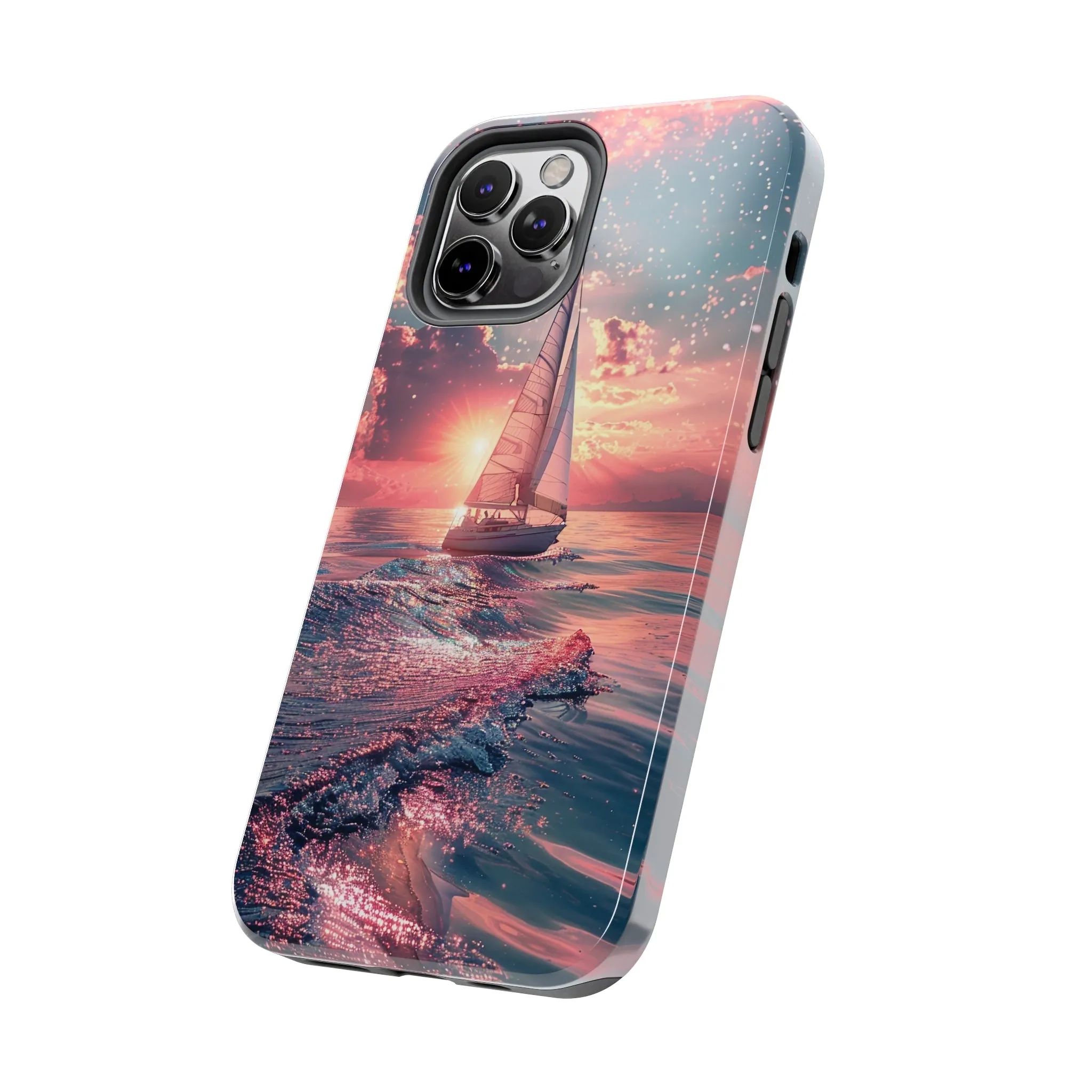 Sunset Ocean Scene Design iPhone Case, Beautiful Ocean Scene, Artsy Sailboat Design, Protective Phone Cover compatible with a large variety of iPhone models, Phone Case, Gift