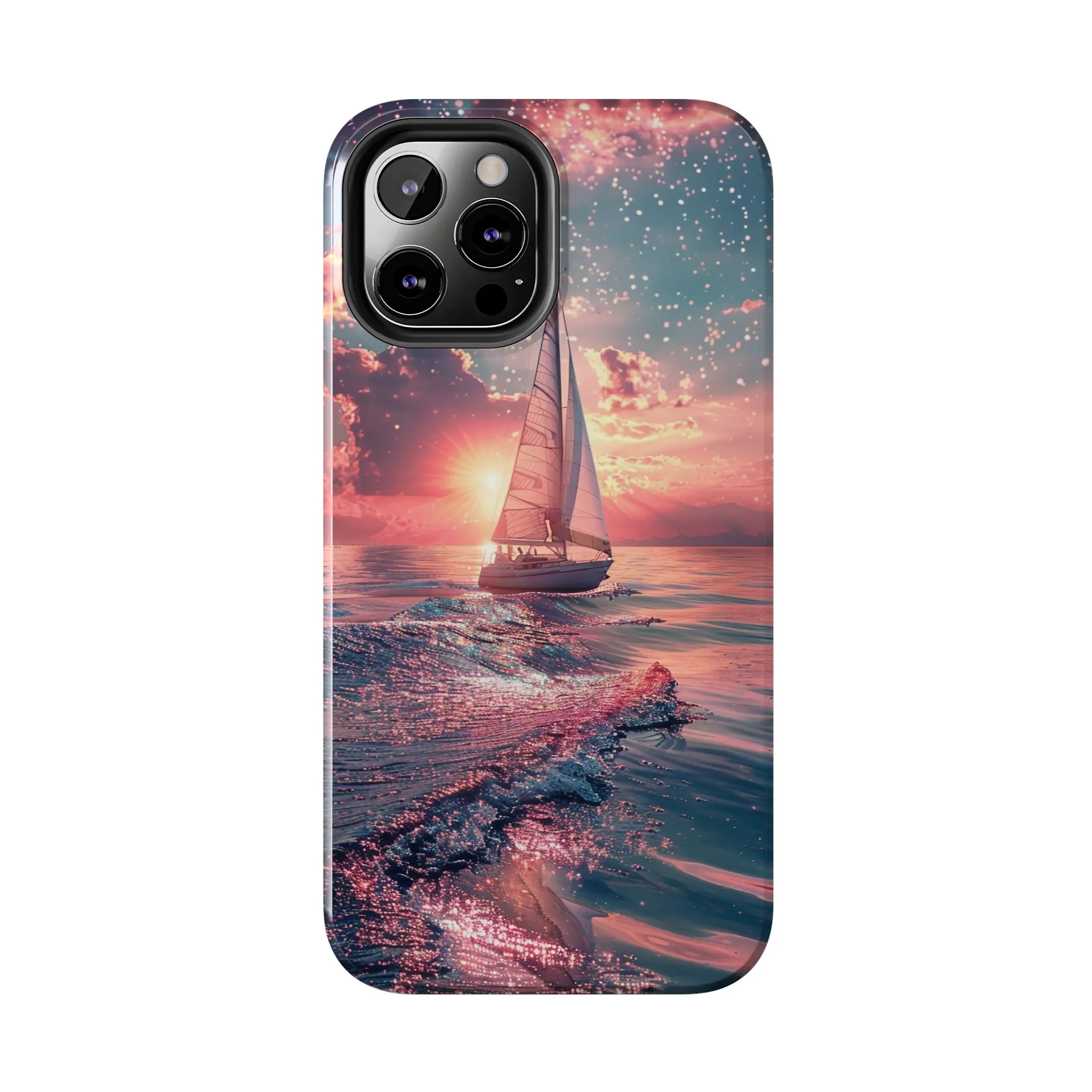 Sunset Ocean Scene Design iPhone Case, Beautiful Ocean Scene, Artsy Sailboat Design, Protective Phone Cover compatible with a large variety of iPhone models, Phone Case, Gift