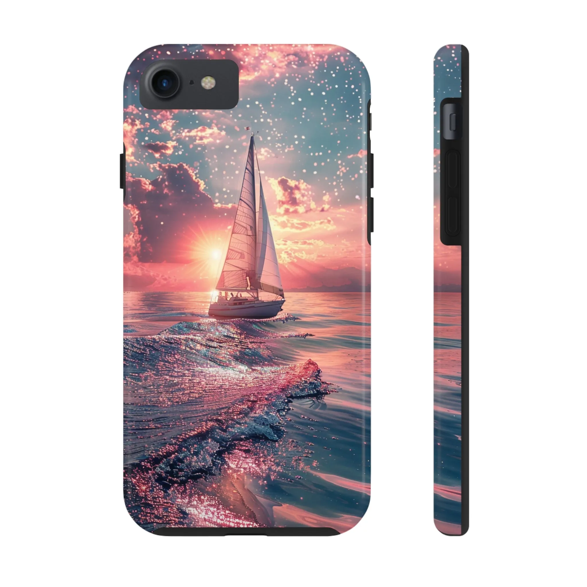 Sunset Ocean Scene Design iPhone Case, Beautiful Ocean Scene, Artsy Sailboat Design, Protective Phone Cover compatible with a large variety of iPhone models, Phone Case, Gift