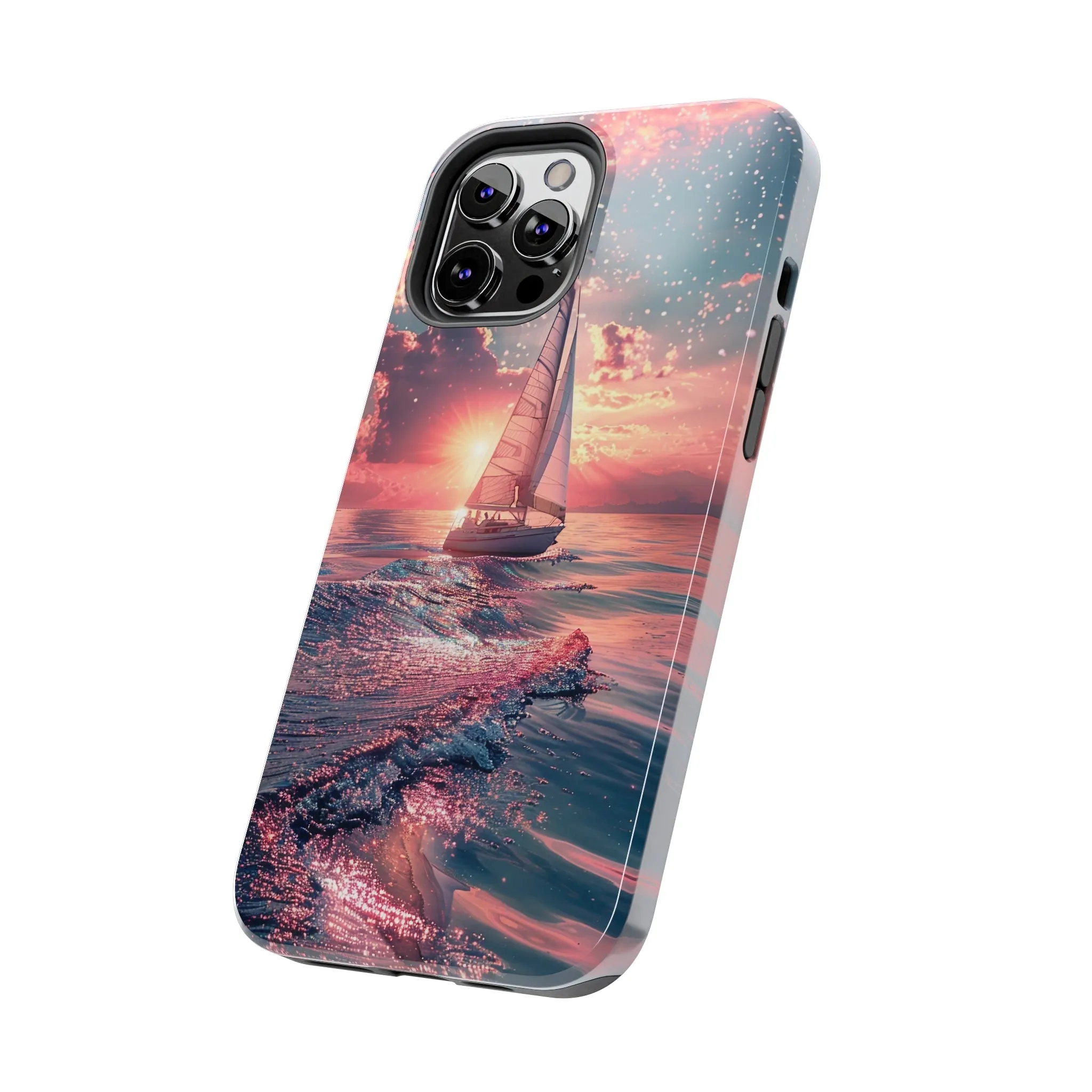 Sunset Ocean Scene Design iPhone Case, Beautiful Ocean Scene, Artsy Sailboat Design, Protective Phone Cover compatible with a large variety of iPhone models, Phone Case, Gift