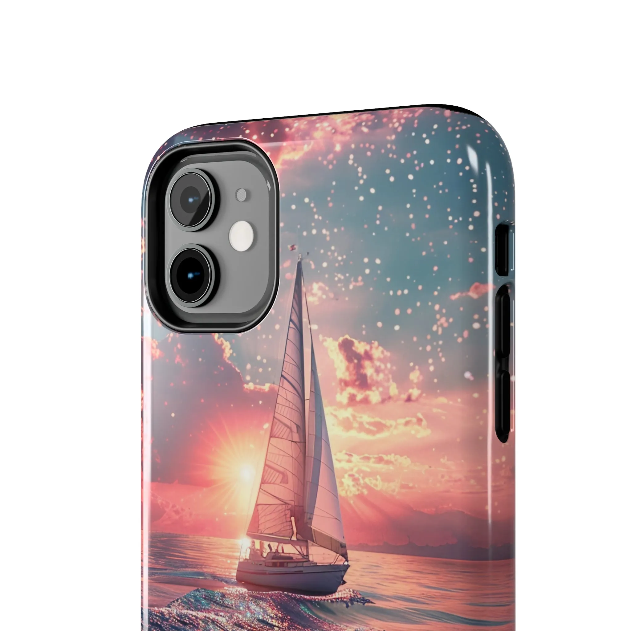 Sunset Ocean Scene Design iPhone Case, Beautiful Ocean Scene, Artsy Sailboat Design, Protective Phone Cover compatible with a large variety of iPhone models, Phone Case, Gift