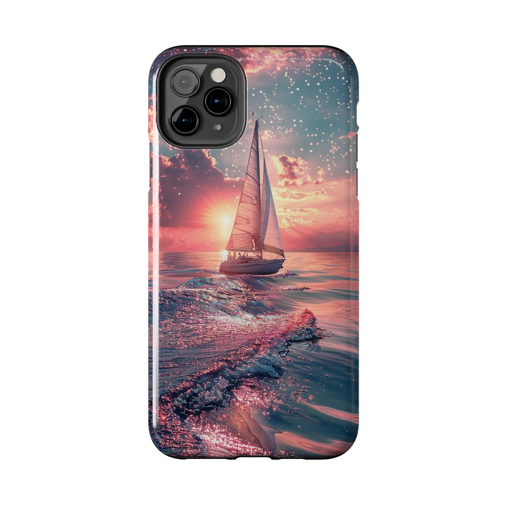 Sunset Ocean Scene Design iPhone Case, Beautiful Ocean Scene, Artsy Sailboat Design, Protective Phone Cover compatible with a large variety of iPhone models, Phone Case, Gift